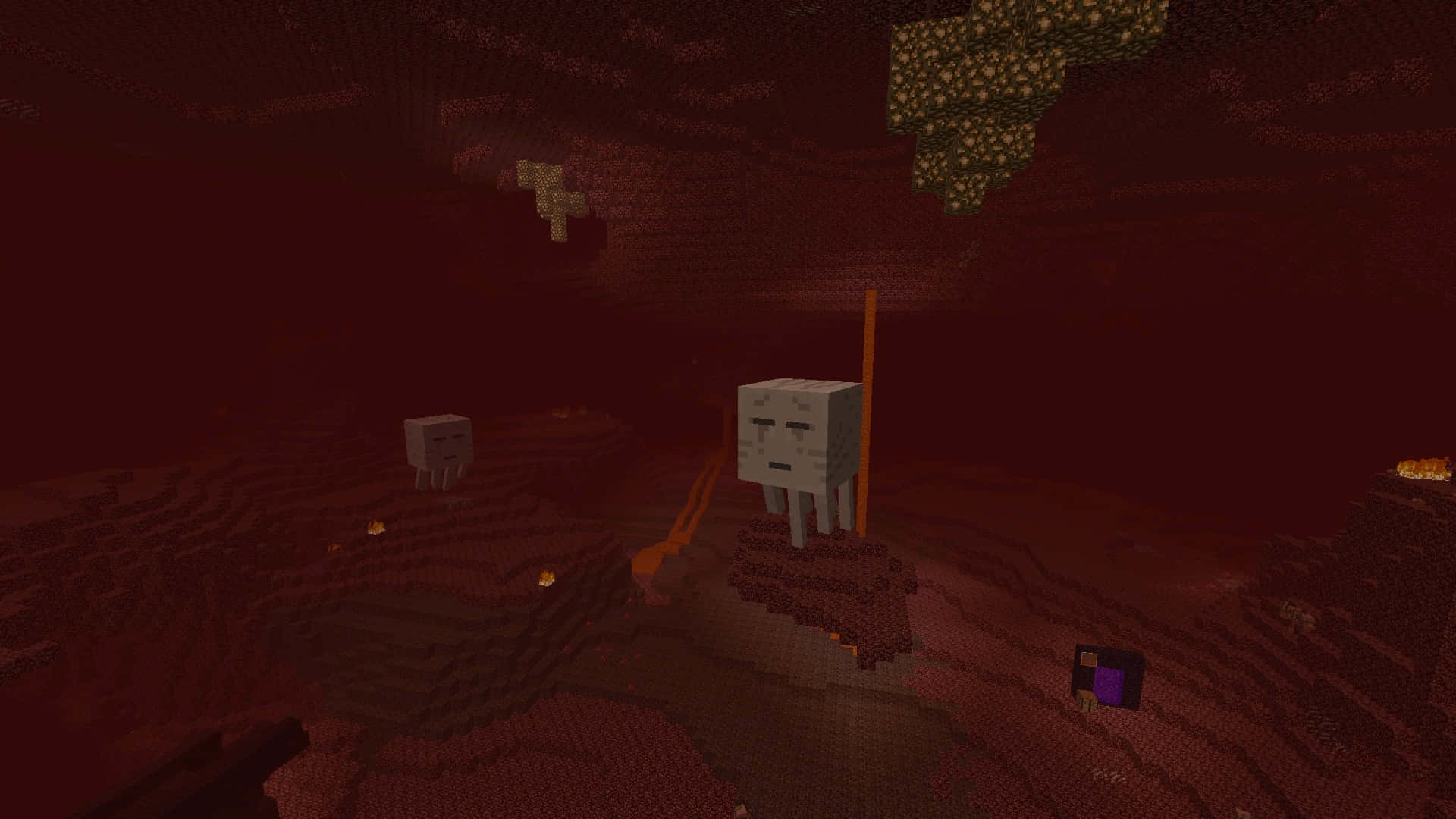 Fearsome Minecraft Ghast hovering over a mysterious Nether Realm Wallpaper