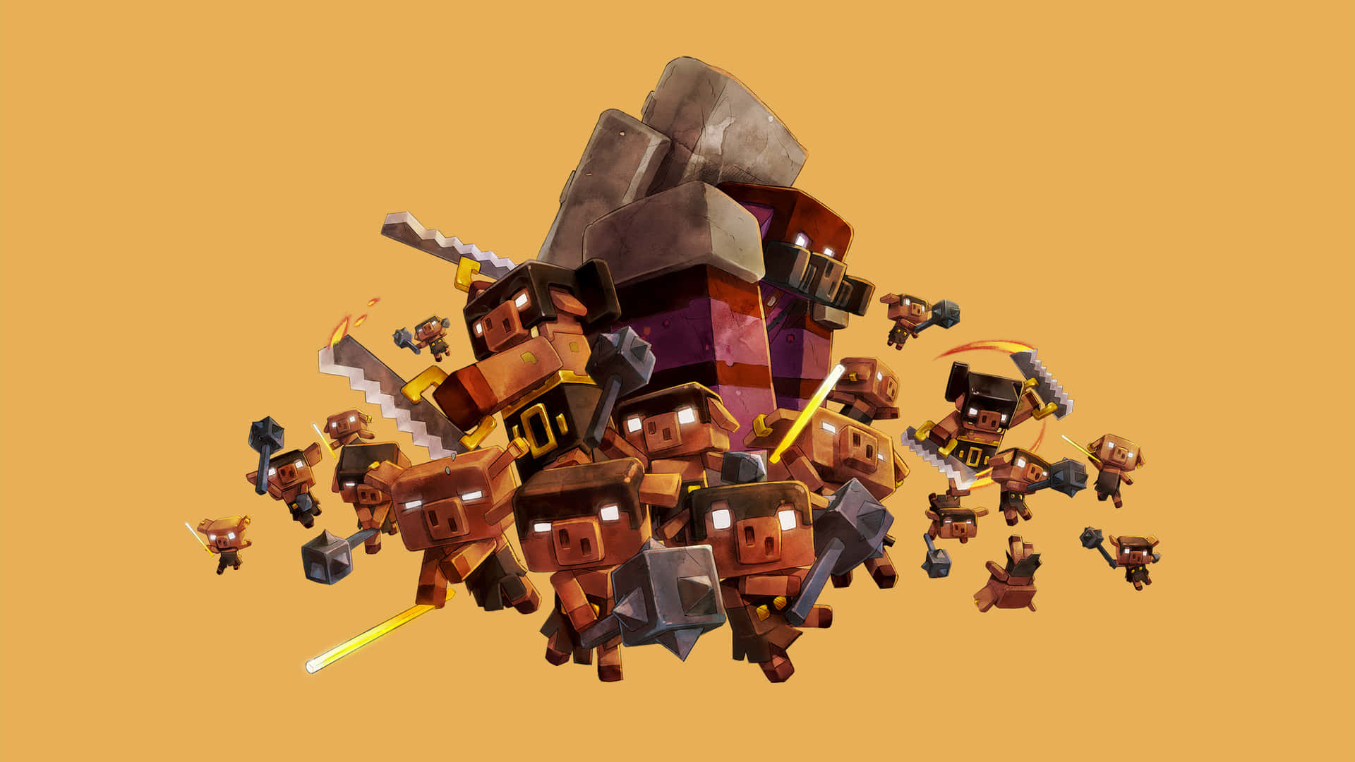 Minecraft_ Golem_and_ Piglins_ Artwork Wallpaper