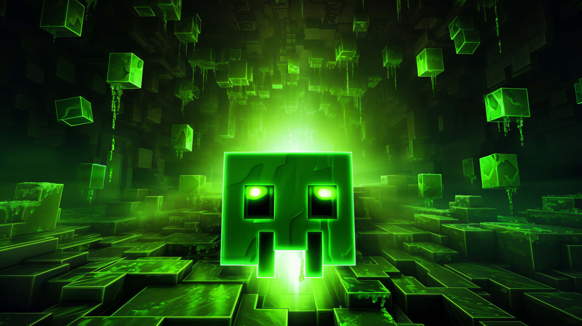 Minecraft_ Green_ Creeper_ Abyss Wallpaper