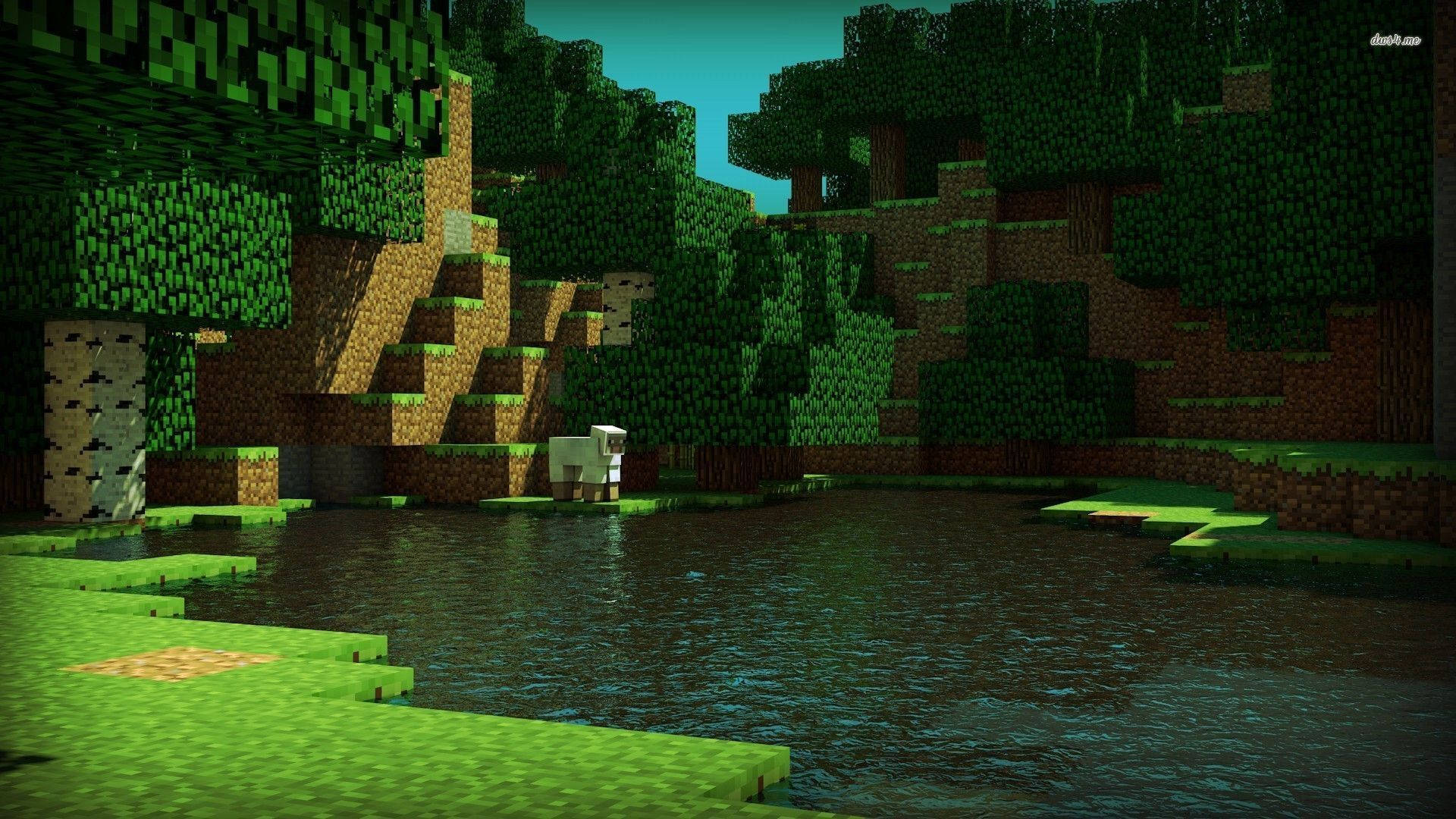 Explore the Green Meadows of the Minecraft World Wallpaper