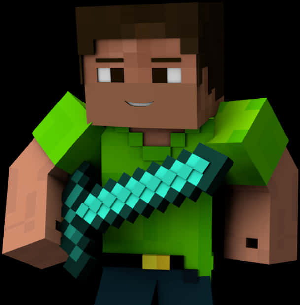 Minecraft Hero With Diamond Sword PNG