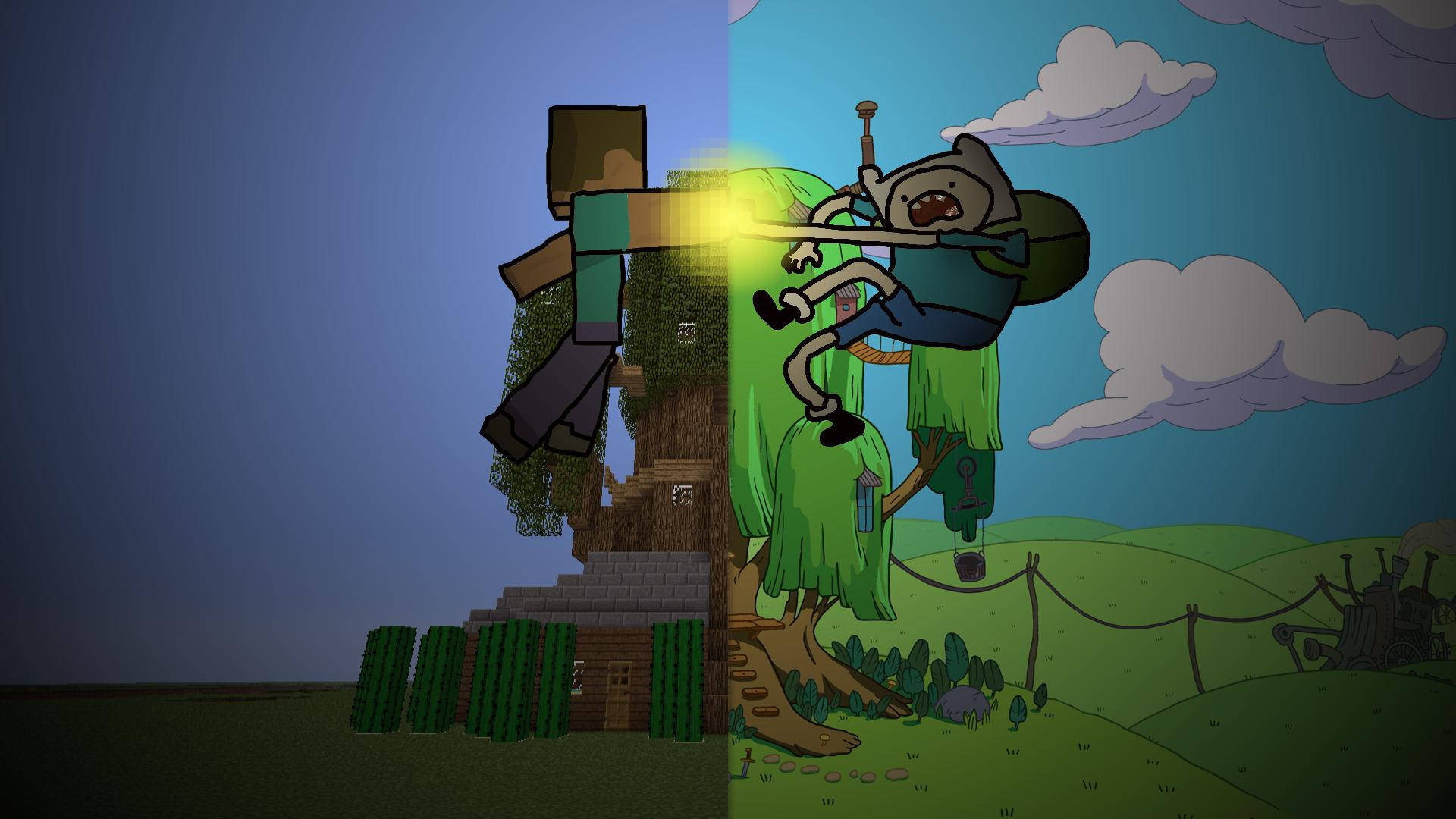 Minecraft Herobrine Adventure Time Finn Crossover Background