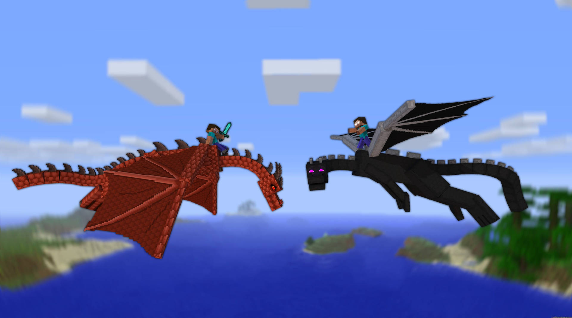 Minecraft Herobrine And Steve Dragon Fight Background