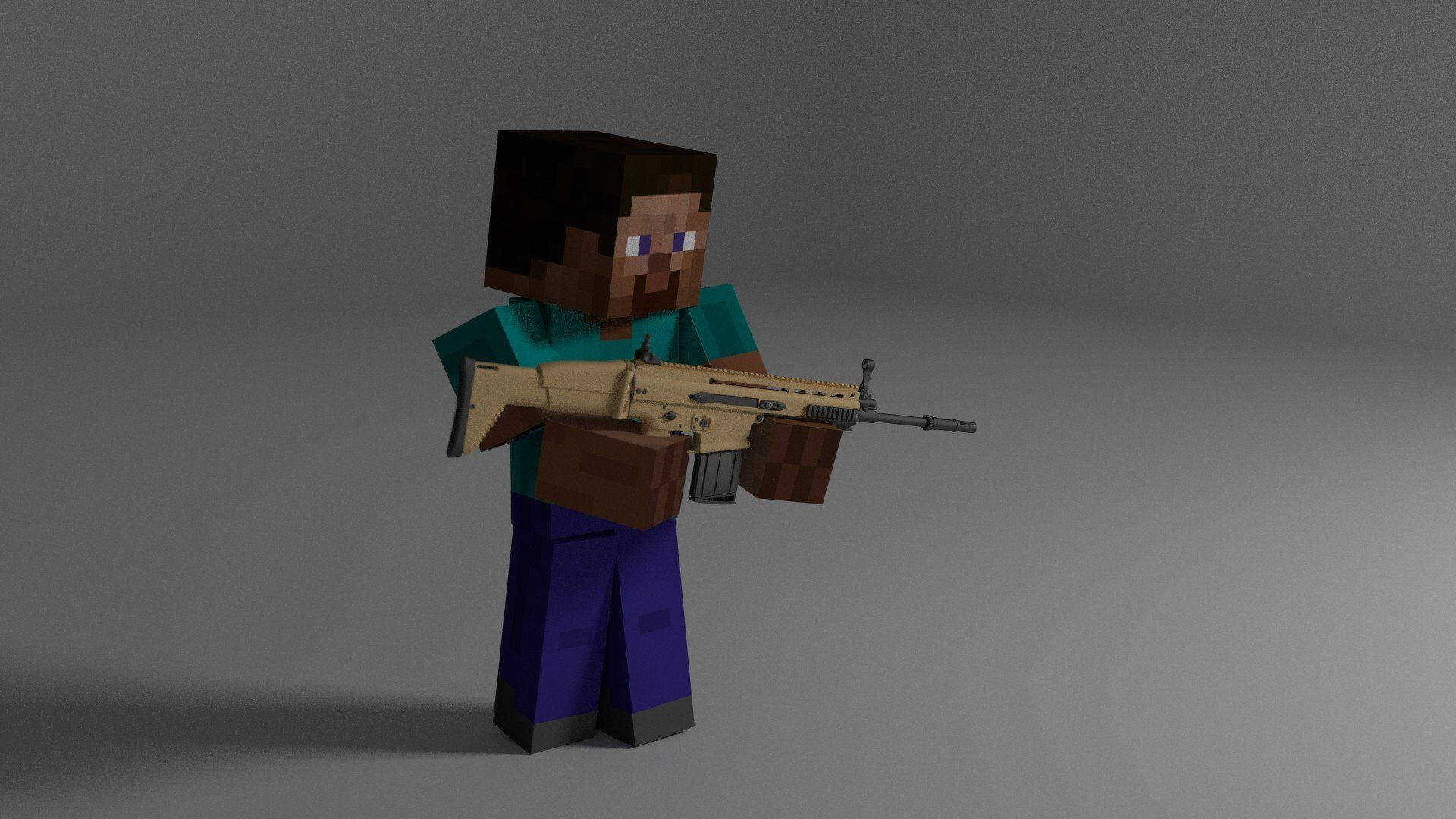Minecraft Herobrine Carrying Gun Wallpaper