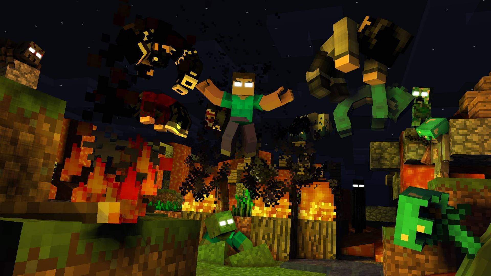 Minecraft Herobrine Defeating Zombie Villagers Background
