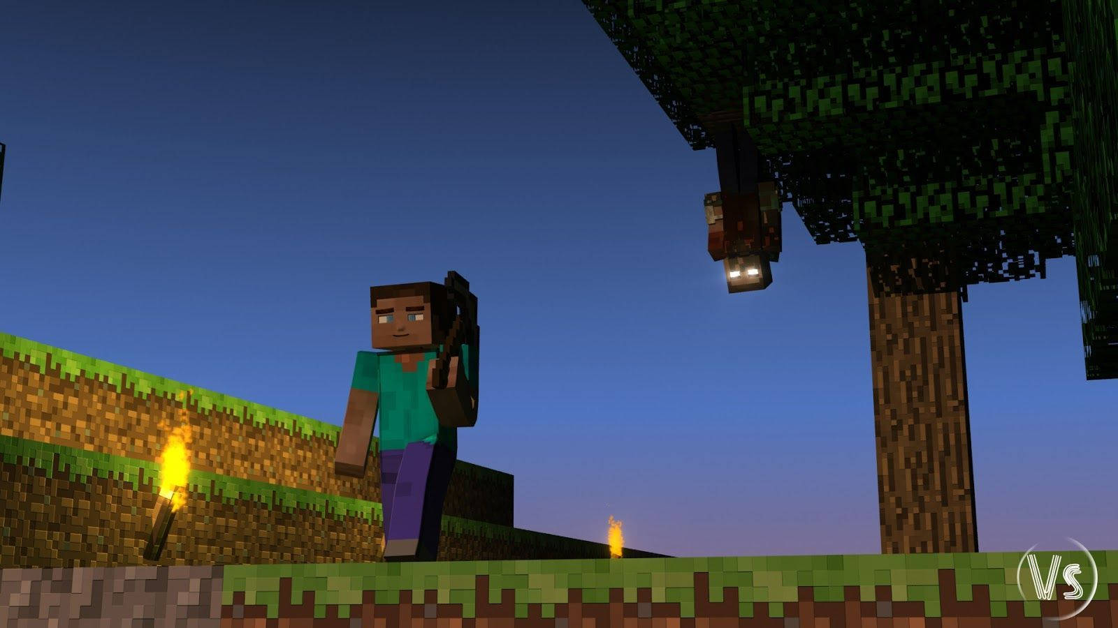 Minecraft Herobrine Sneaking Steve Background