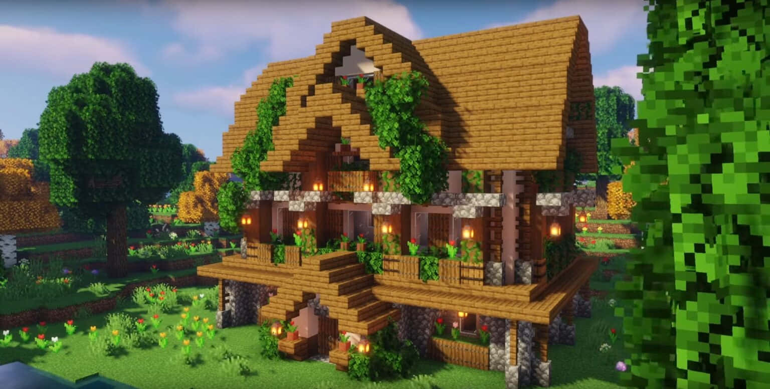 Imponerende slot lavet af klinker og kvarts i Minecraft.