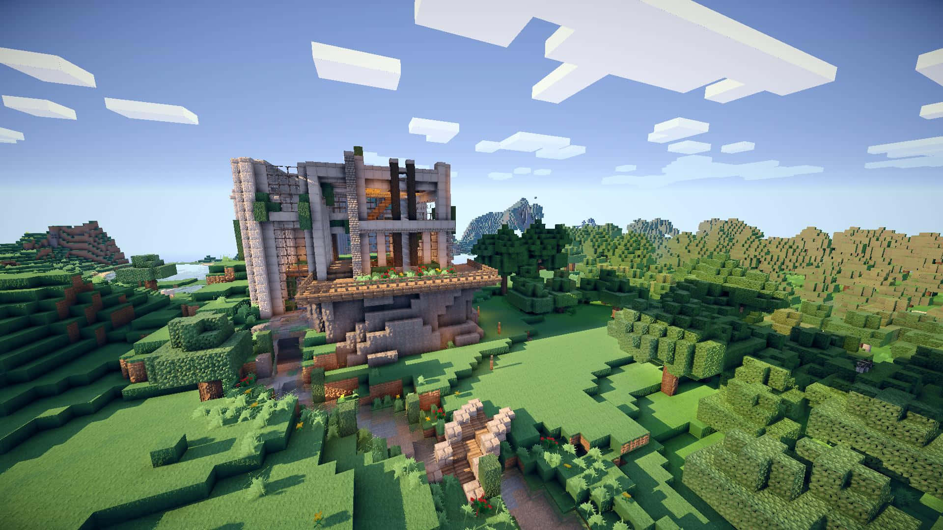 Utforskaen Unik Värld Med Minecraft-hus.