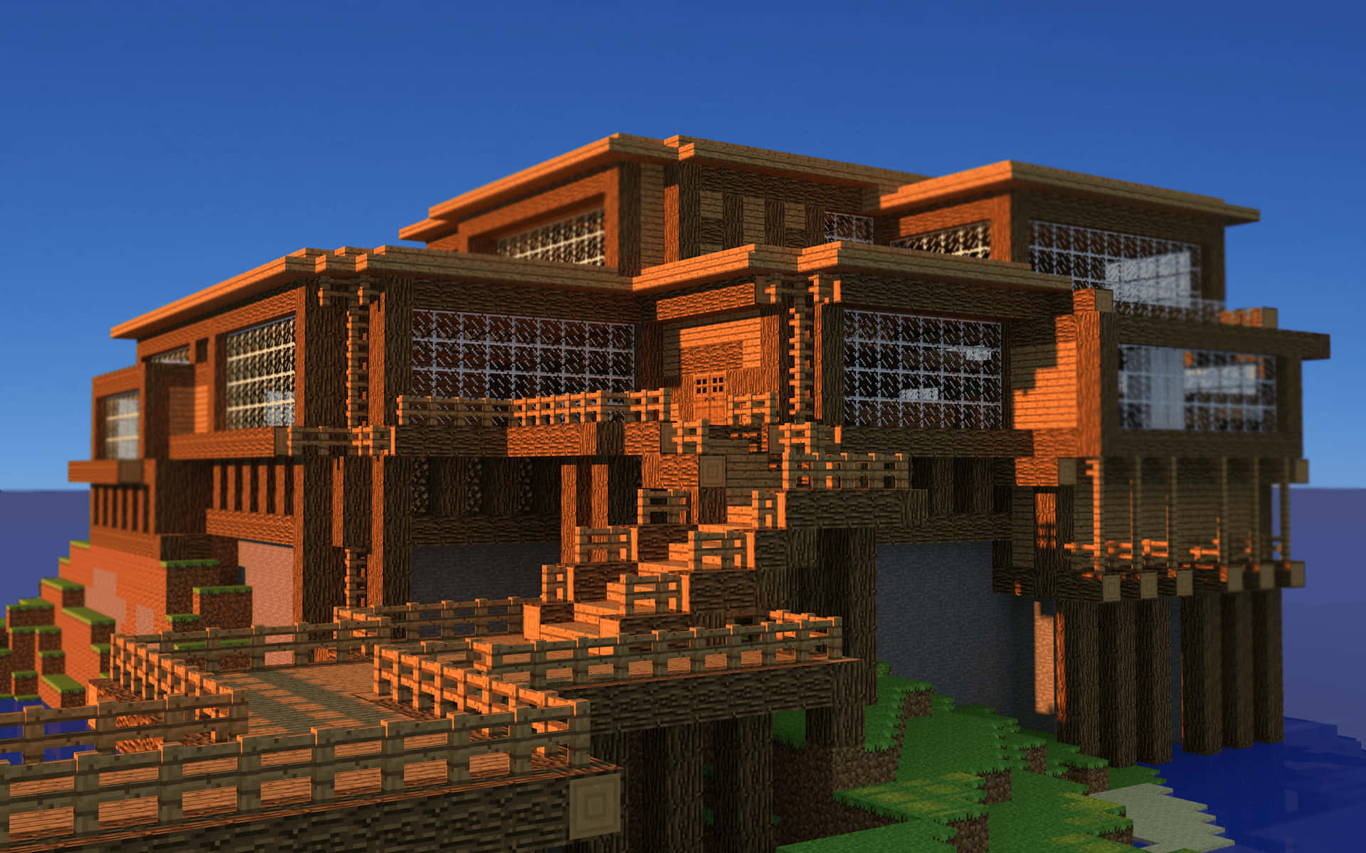 Luftansichtbeeindruckender Minecraft-häuser In Einer Traumhaften Landschaft.