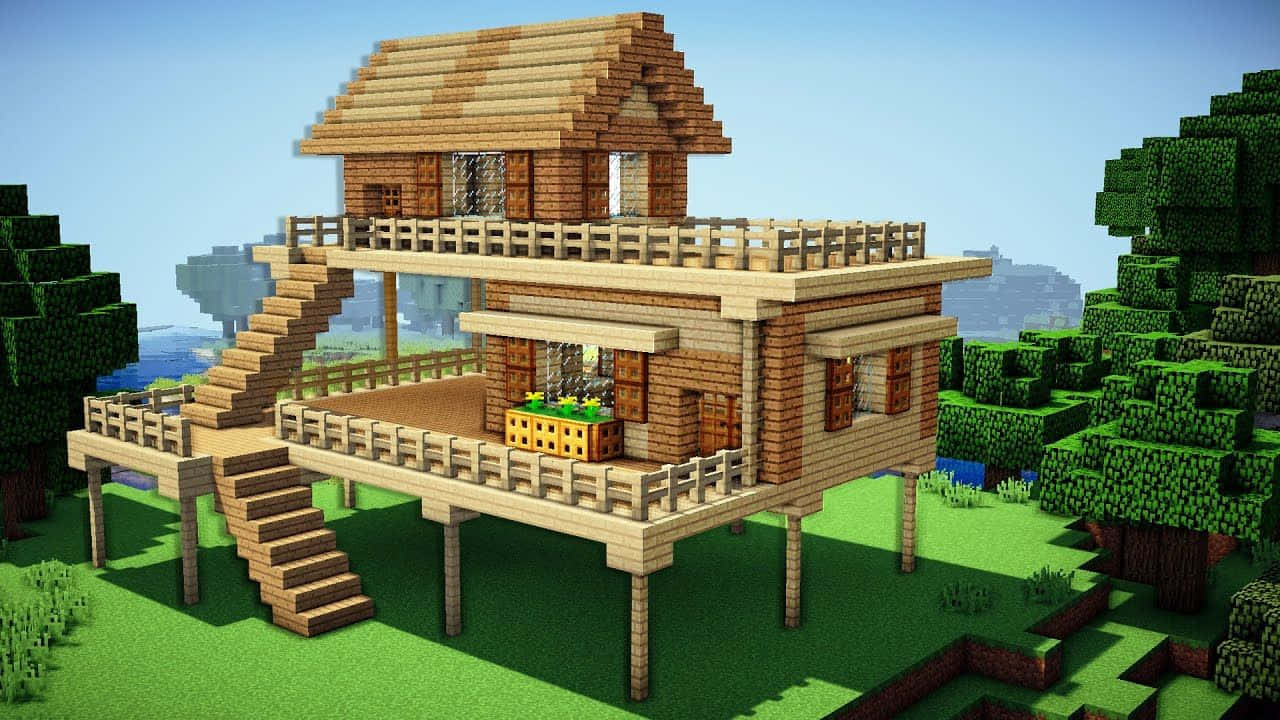 Qualcosadi Simile A Questo: Una Splendida Casa Estetica Di Minecraft Contro Il Cielo Notturno.