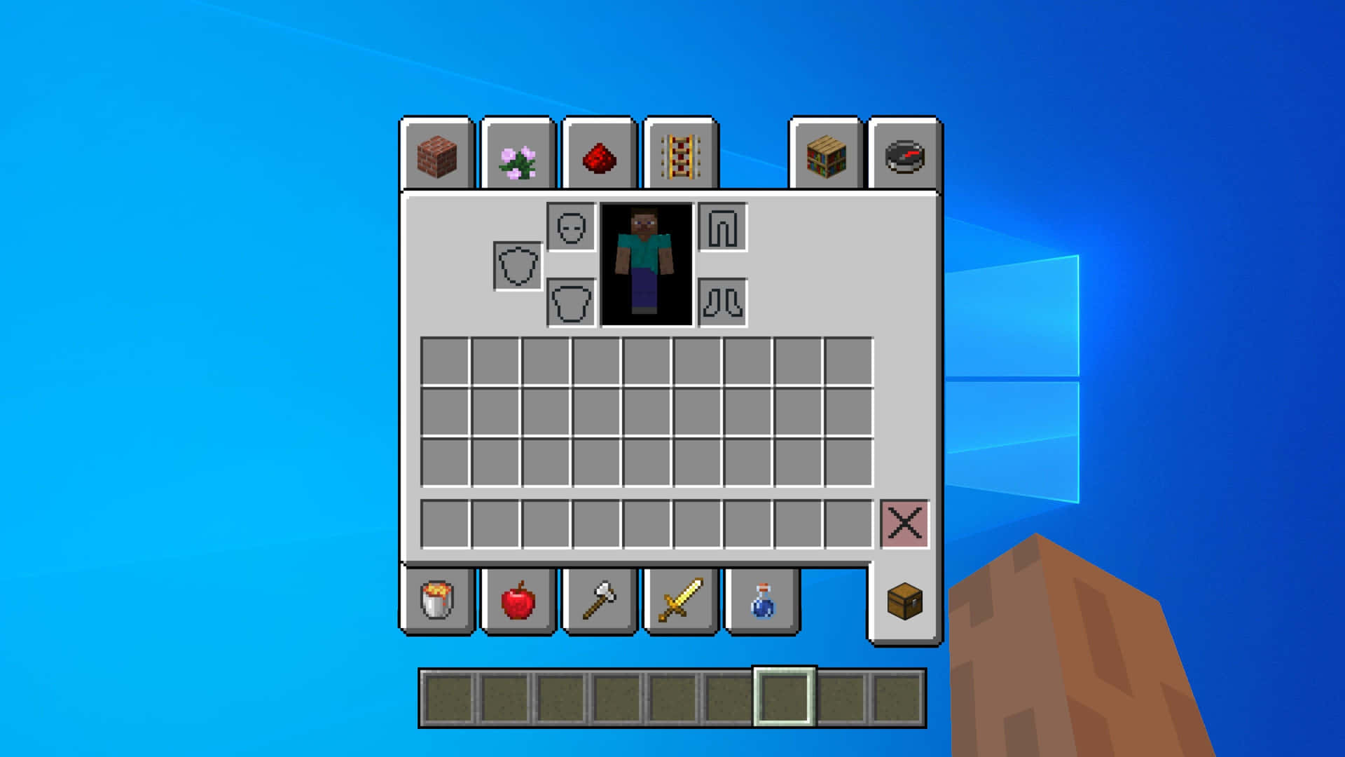 Minecraft Inventory With Steve's Hand Wallpaper