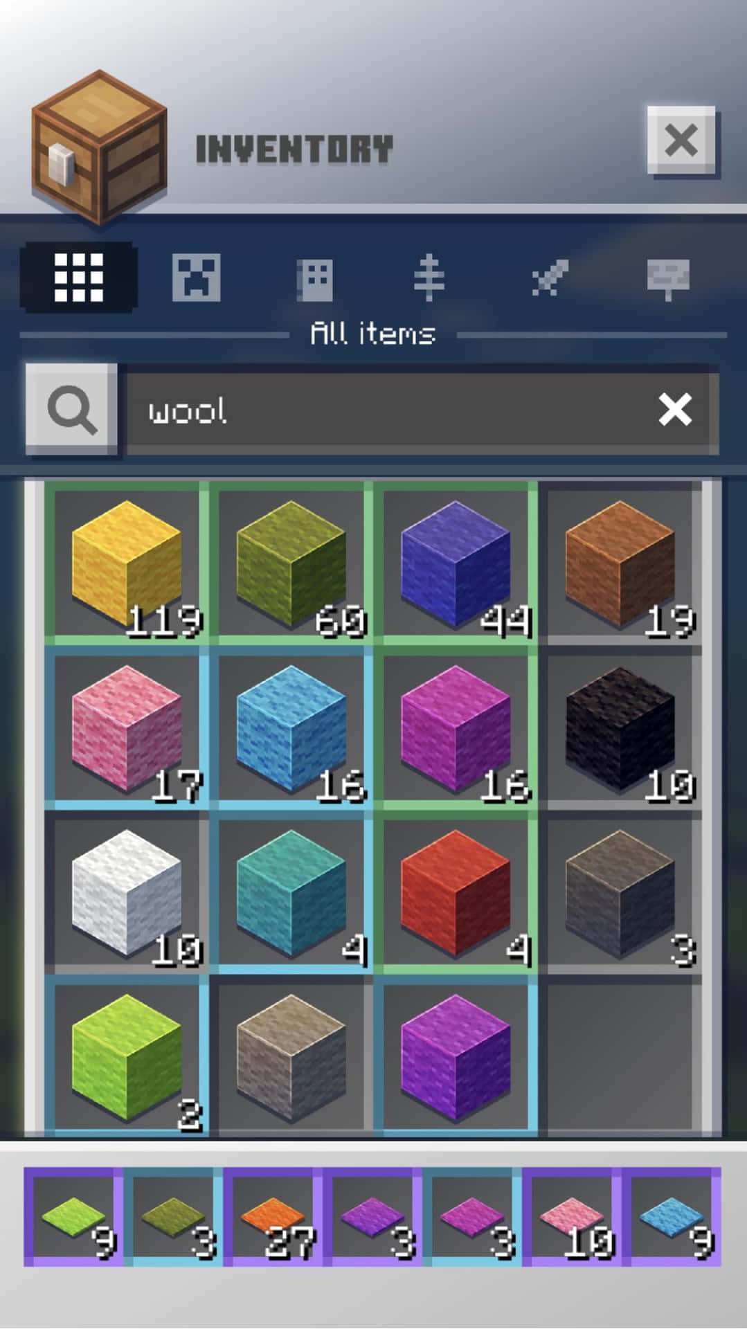 Minecraft Wool Inventory Wallpaper