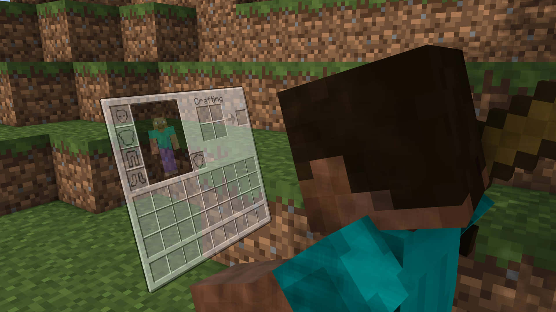Steve Checking Minecraft Inventory Background
