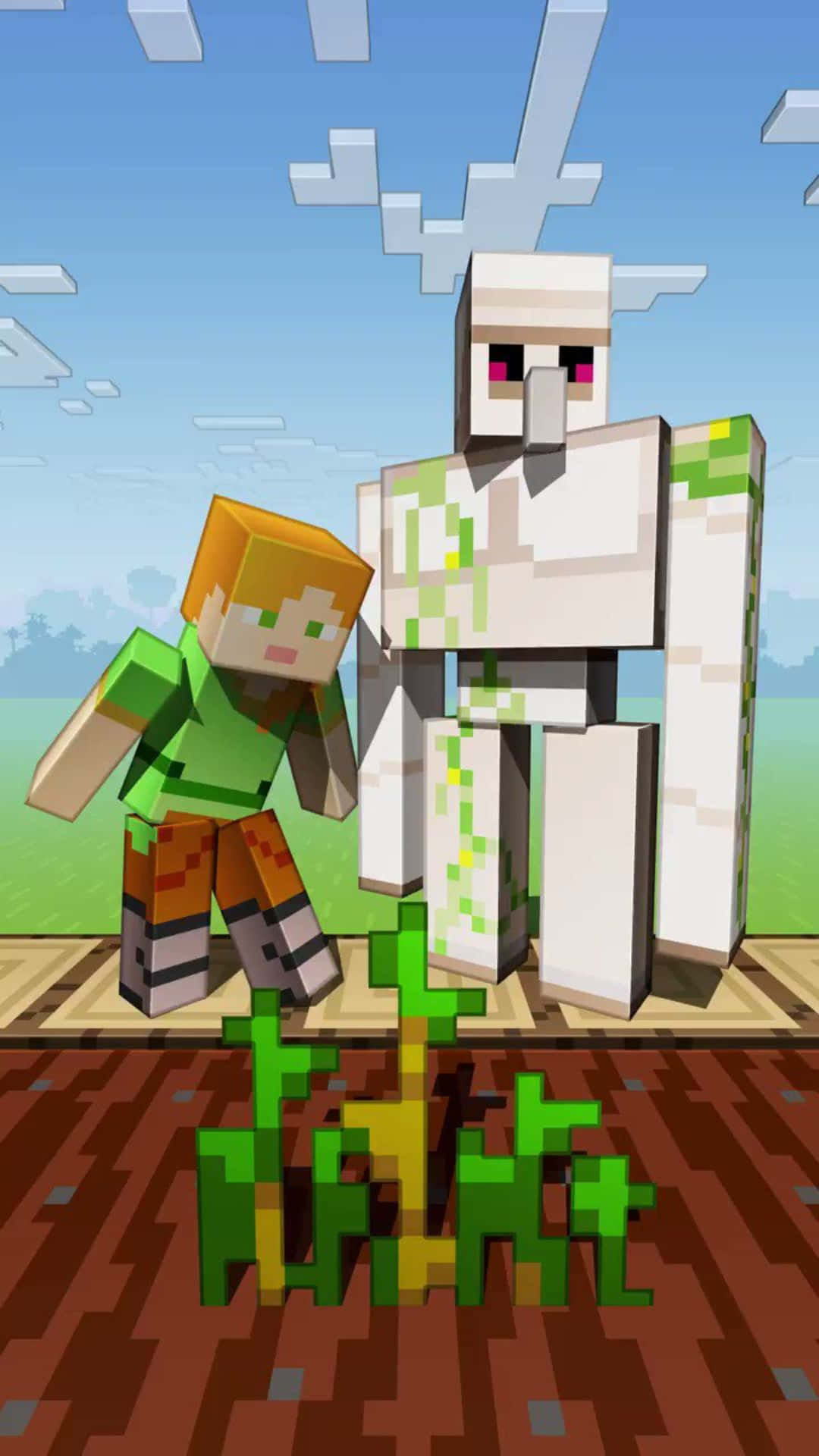 Mighty Iron Golem Standing Tall in the World of Minecraft Wallpaper