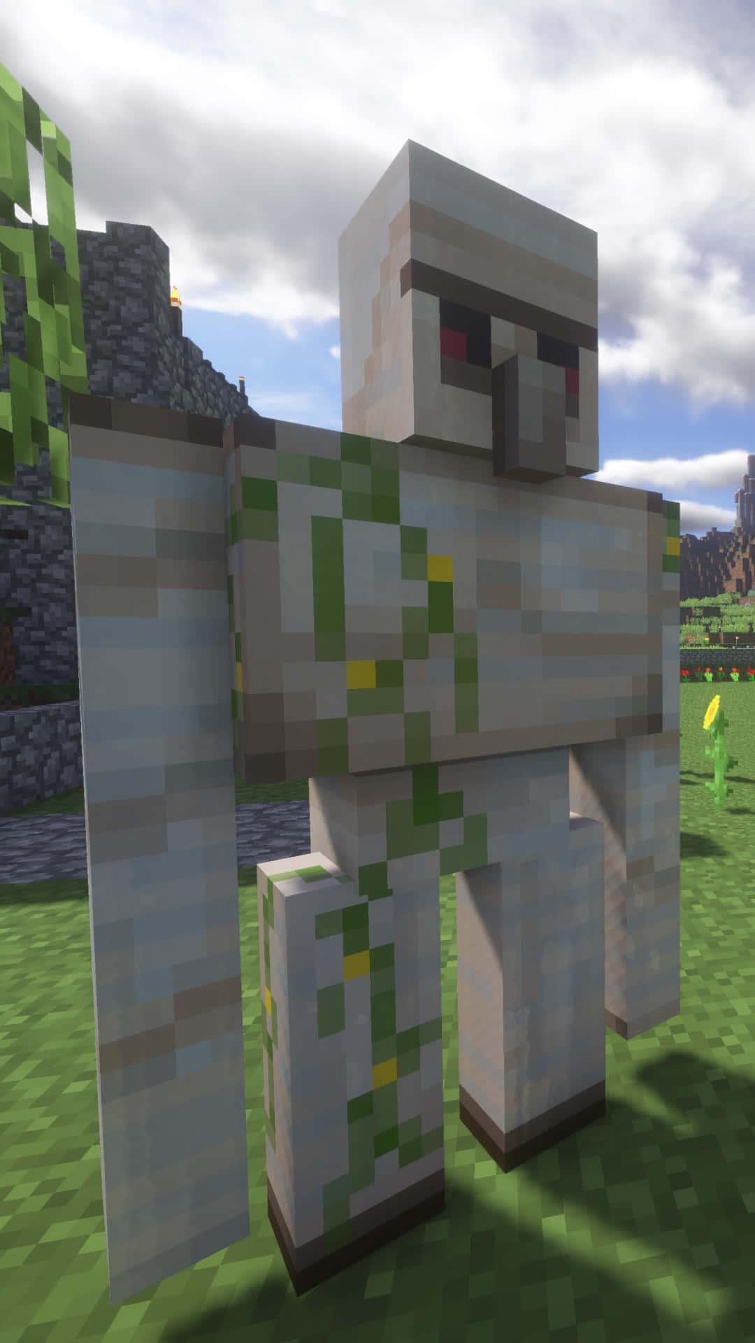 Majestic Iron Golem amidst a serene natural landscape in the world of Minecraft Wallpaper
