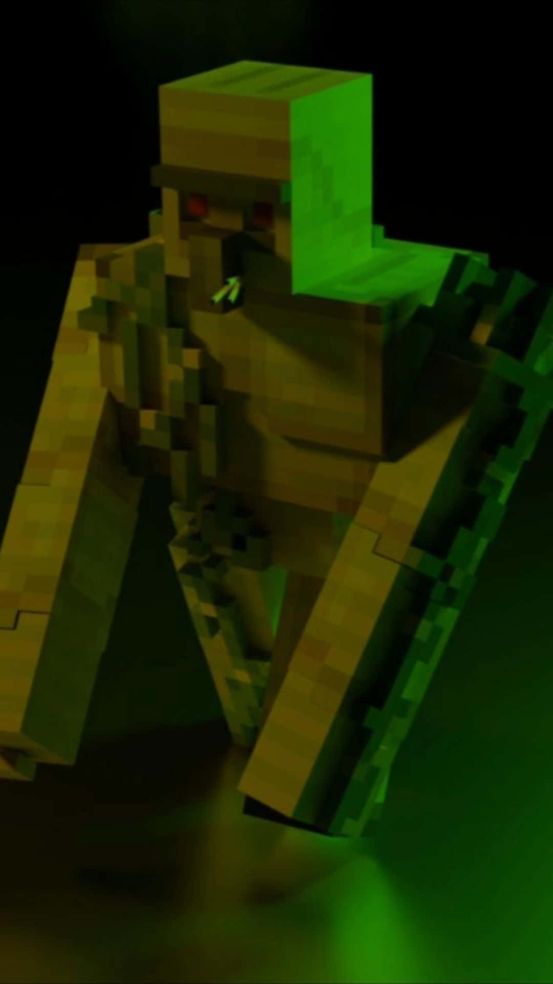 Mighty Iron Golem standing guard in a Minecraft village Wallpaper