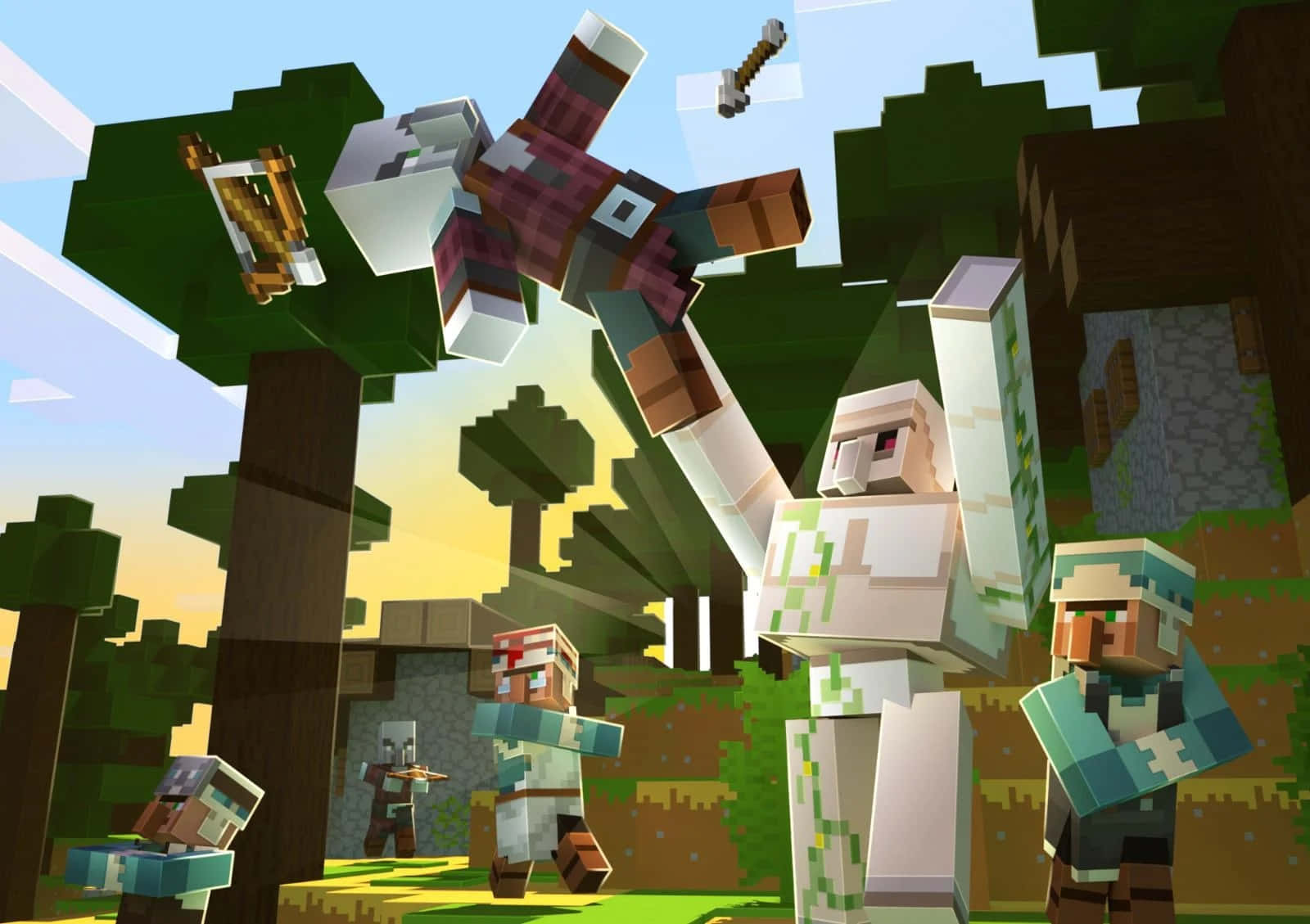 Caption: A Majestic Minecraft Iron Golem Guarding the Village Wallpaper