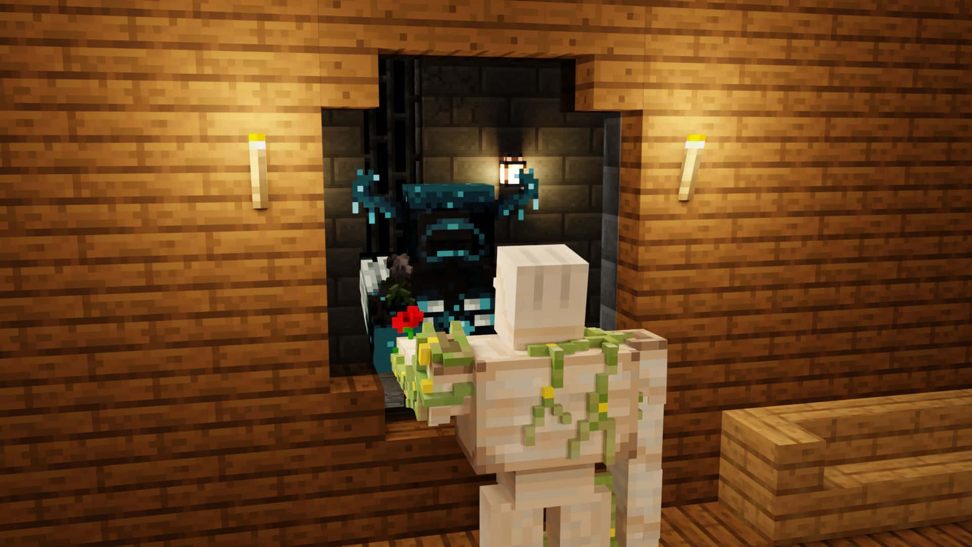 Mighty Iron Golem protecting a Minecraft village Wallpaper