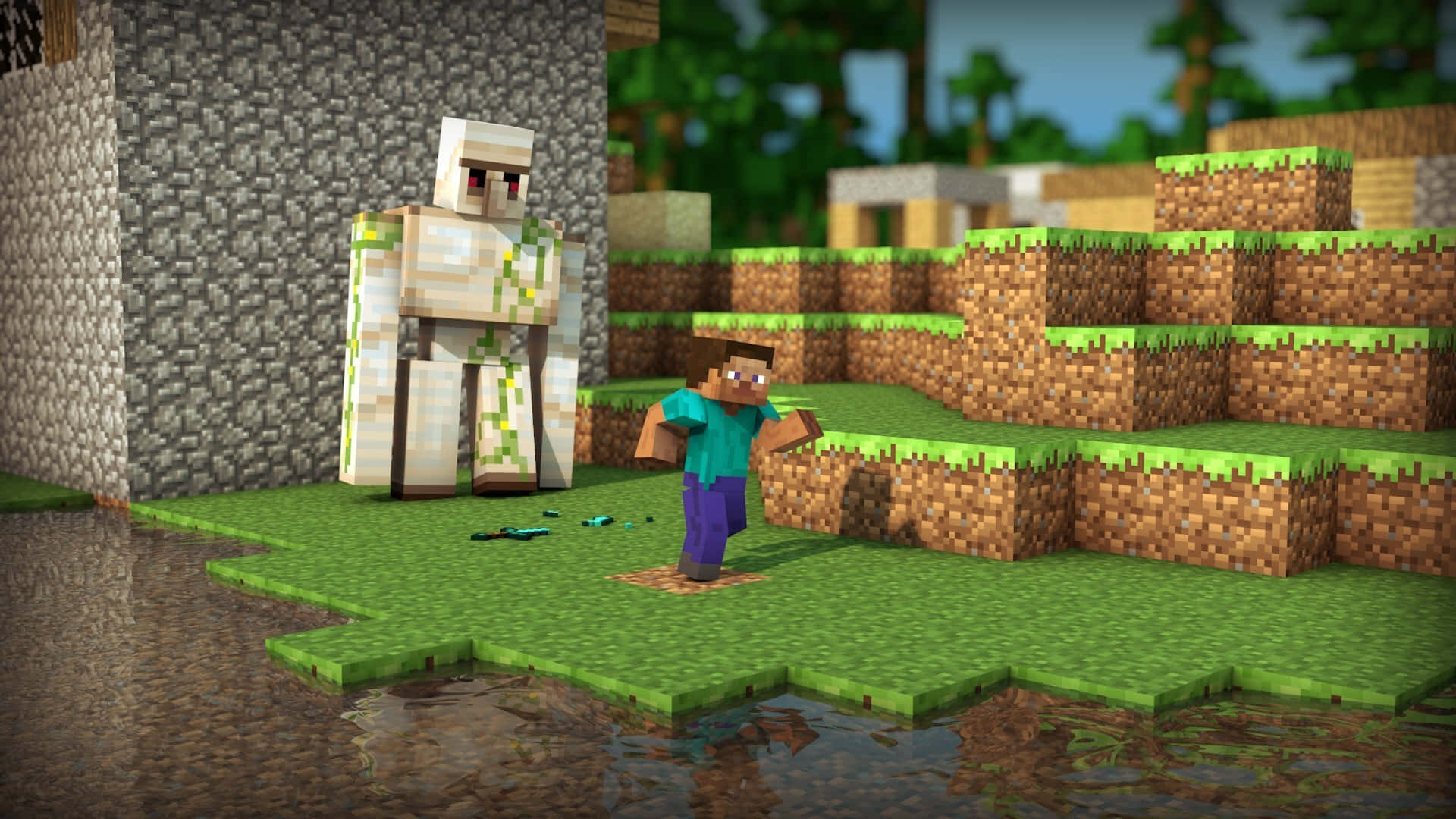 Mighty Minecraft Iron Golem guarding the village Wallpaper