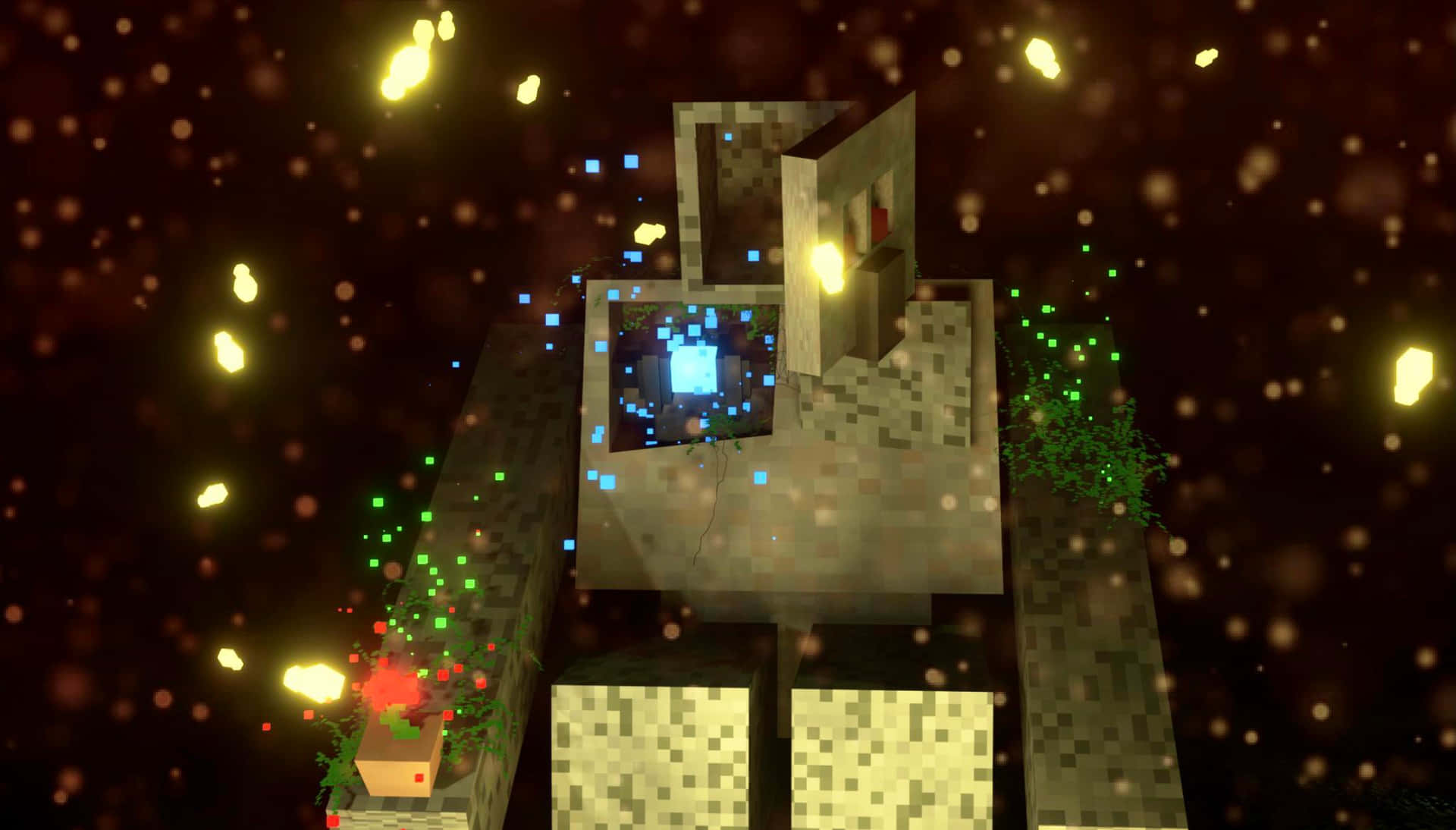 Majestic Iron Golem Guarding a Minecraft Village Wallpaper