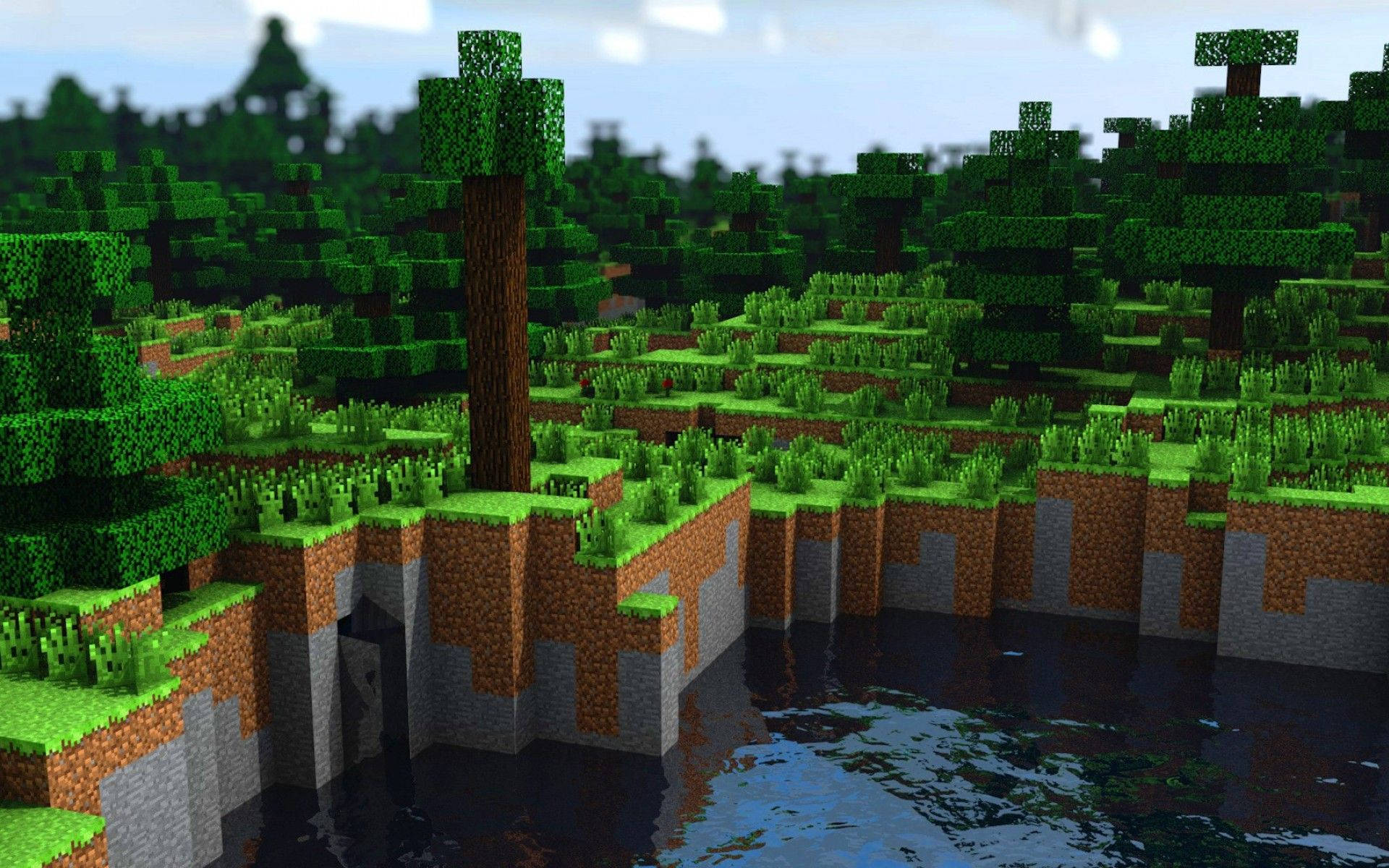 Minecraft Landscape Above Water Wallpaper