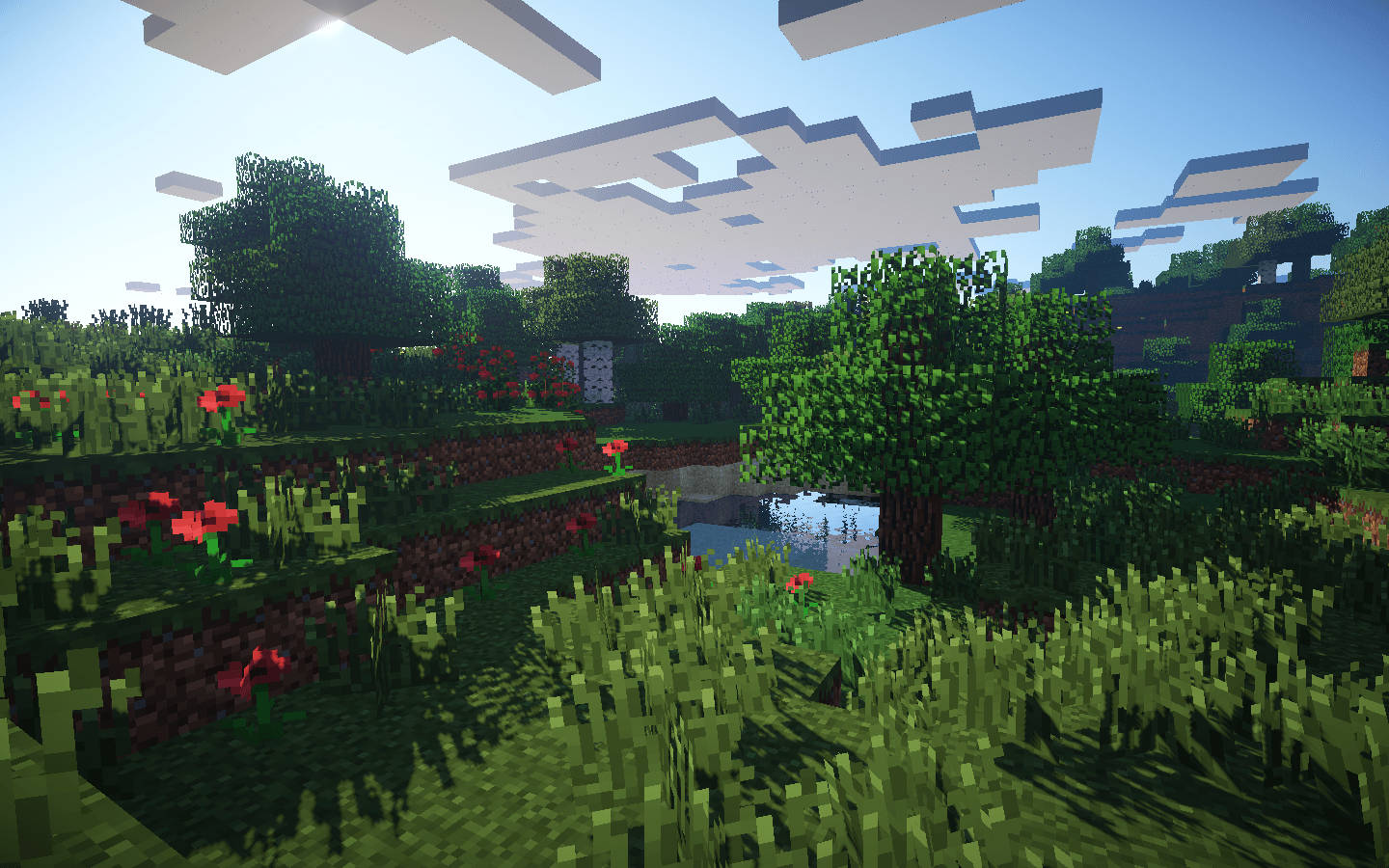 Minecraft Landscape Garden With Flowers Wallpaper