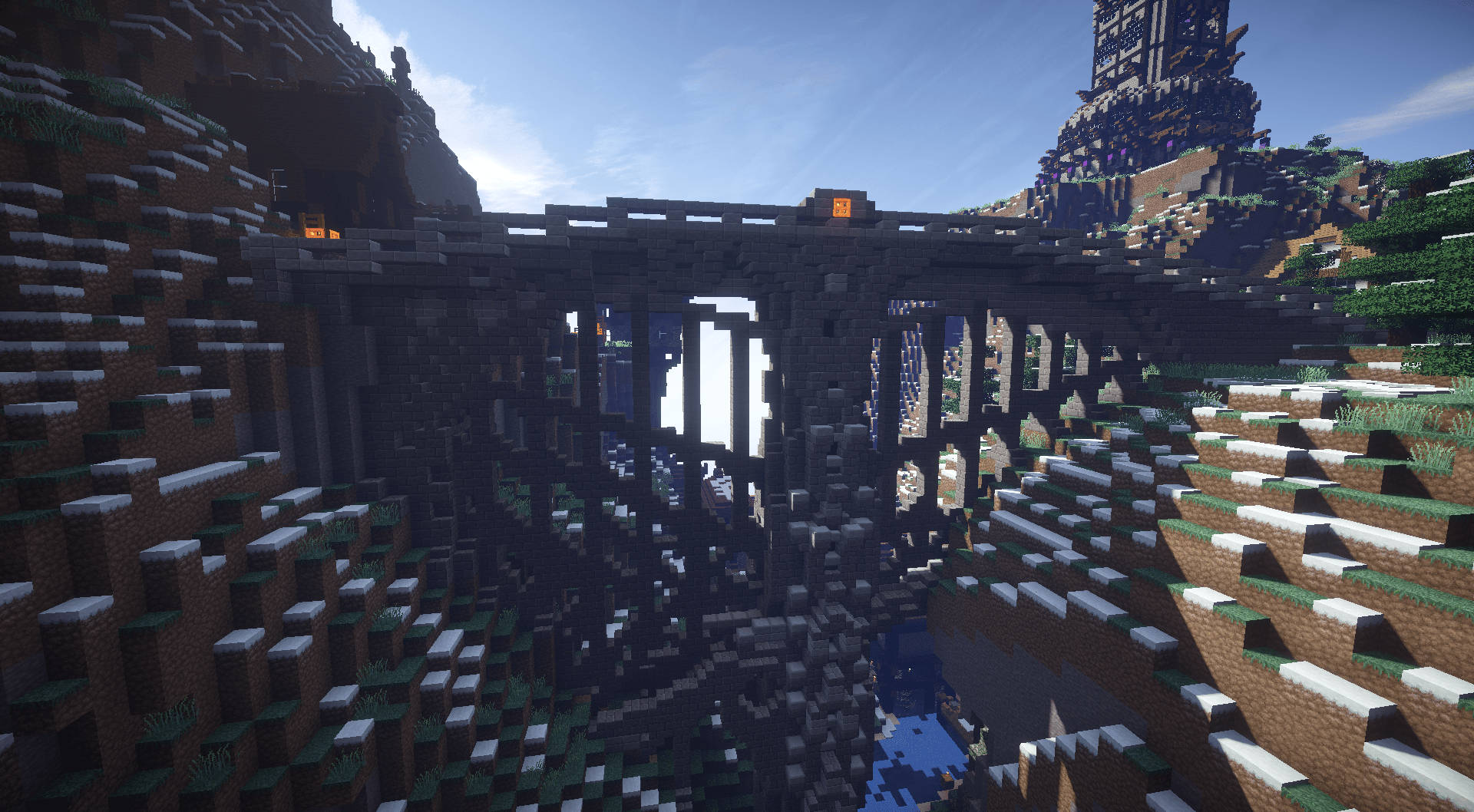 Minecraft Landscape Hanging Bridge Background