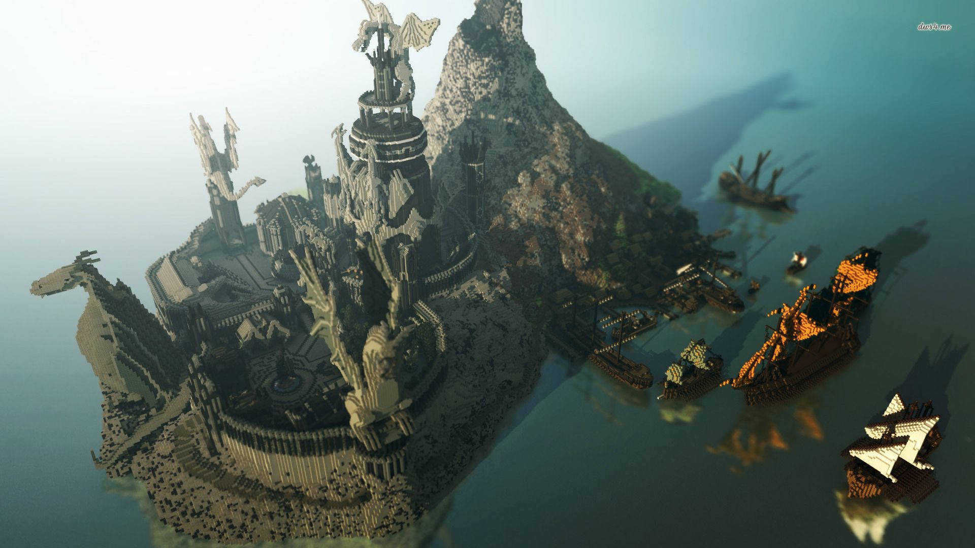 Minecraft Landscape Of A Castle Wallpaper