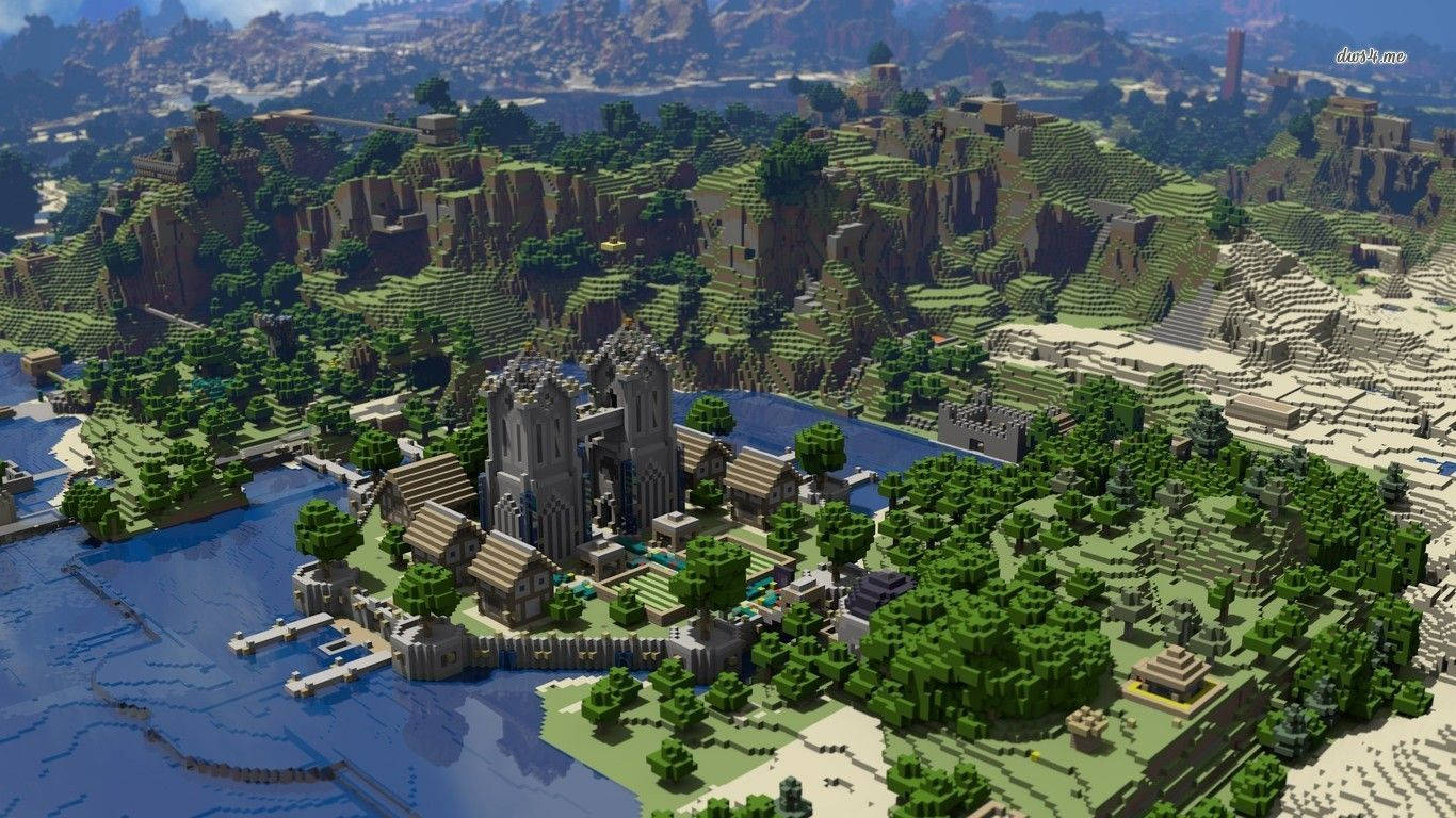 Minecraft Landscape Of City Aerial View Wallpaper