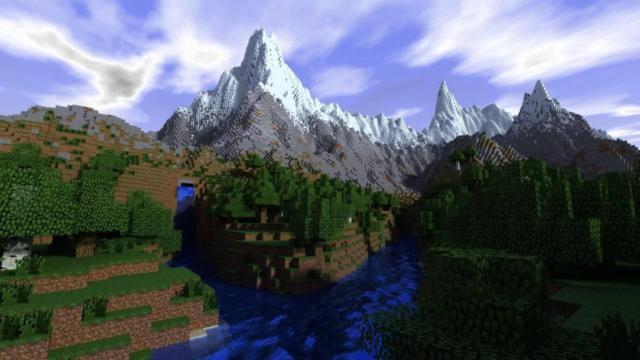 Minecraft Landscape Of White Mountains Background