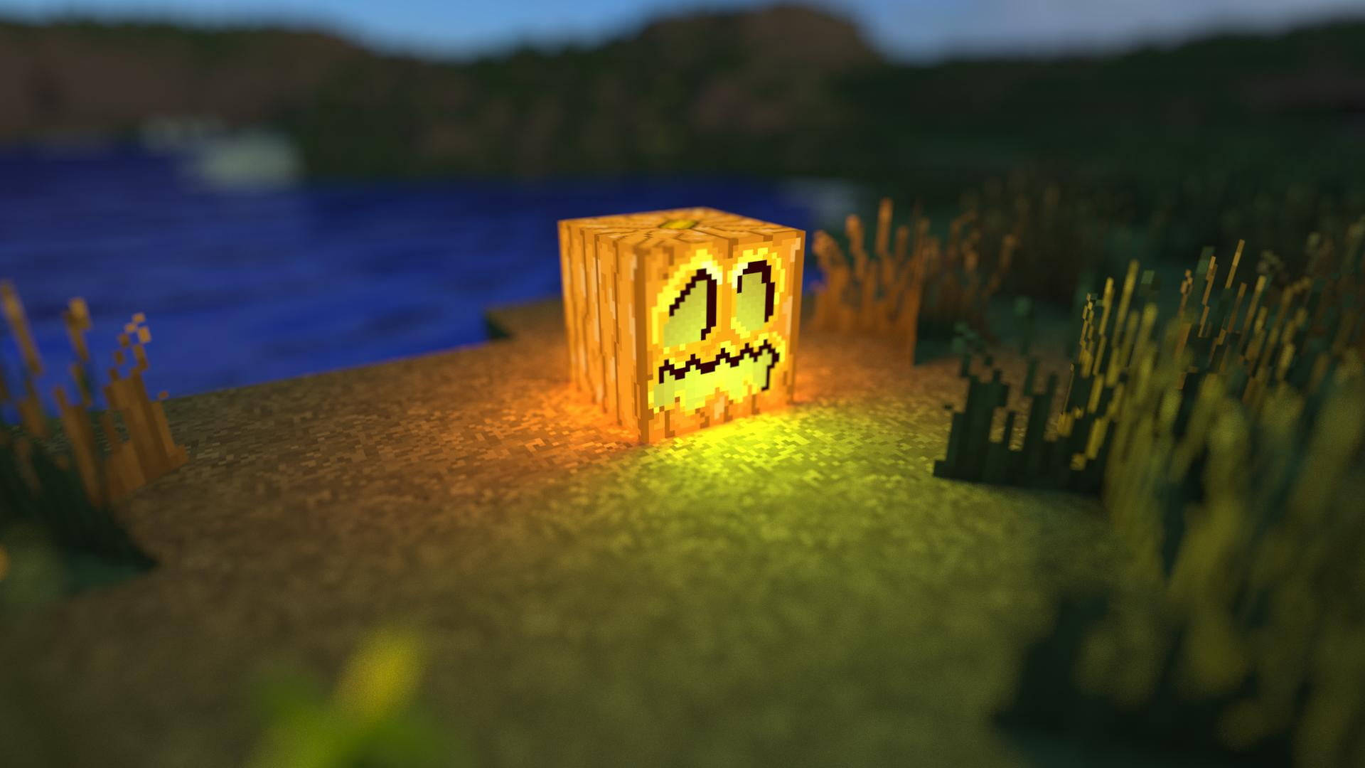 Minecraft Landscape Orange Pumpkin Background
