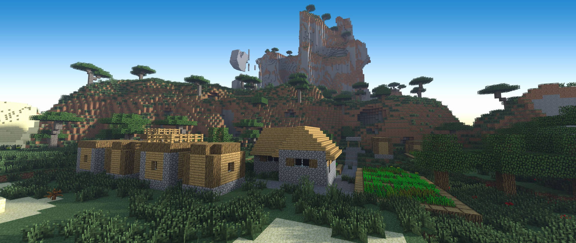 Minecraft Landscape Village Houses Wallpaper