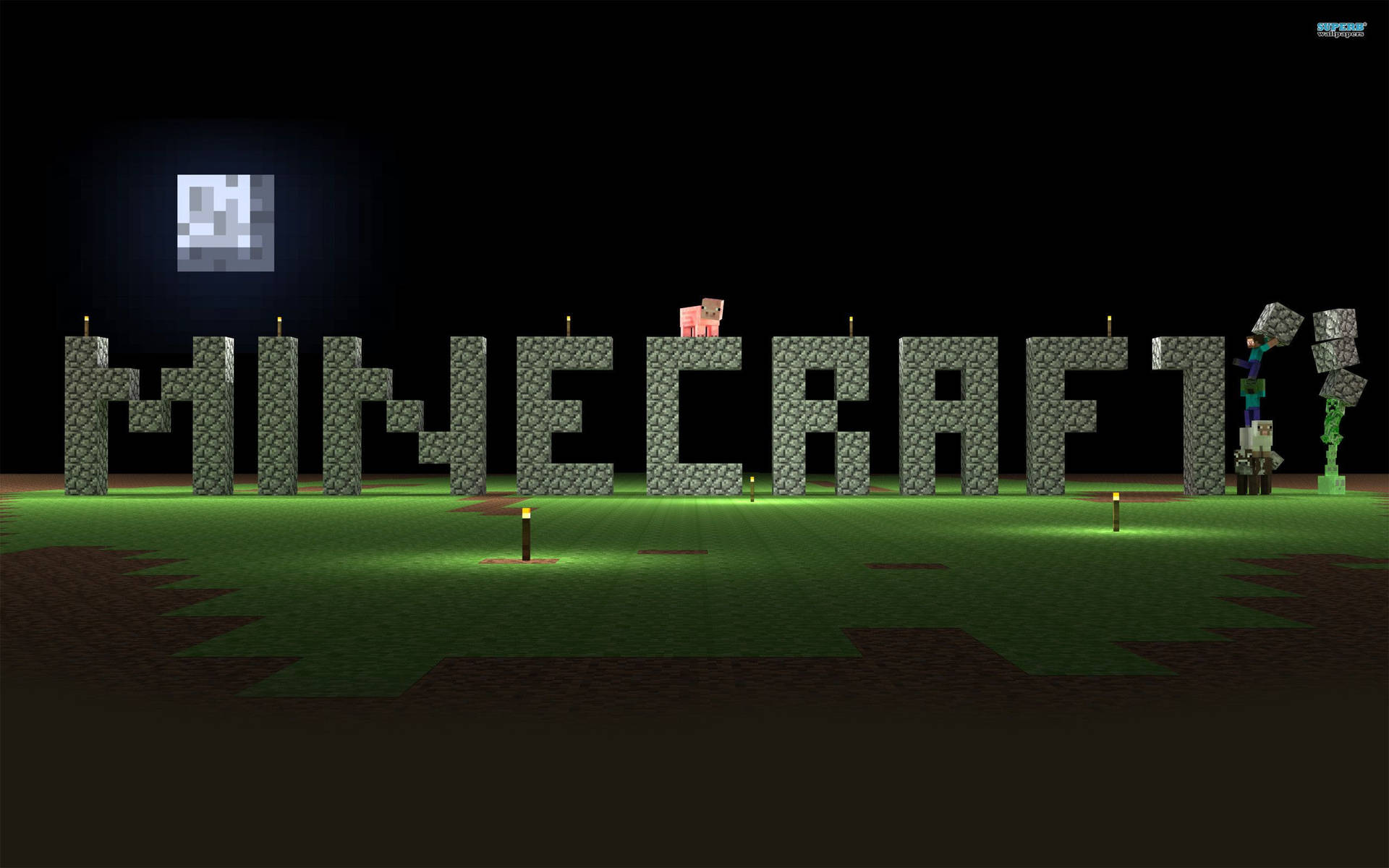 Minecraft-logo Med Minecraft-tegn Wallpaper