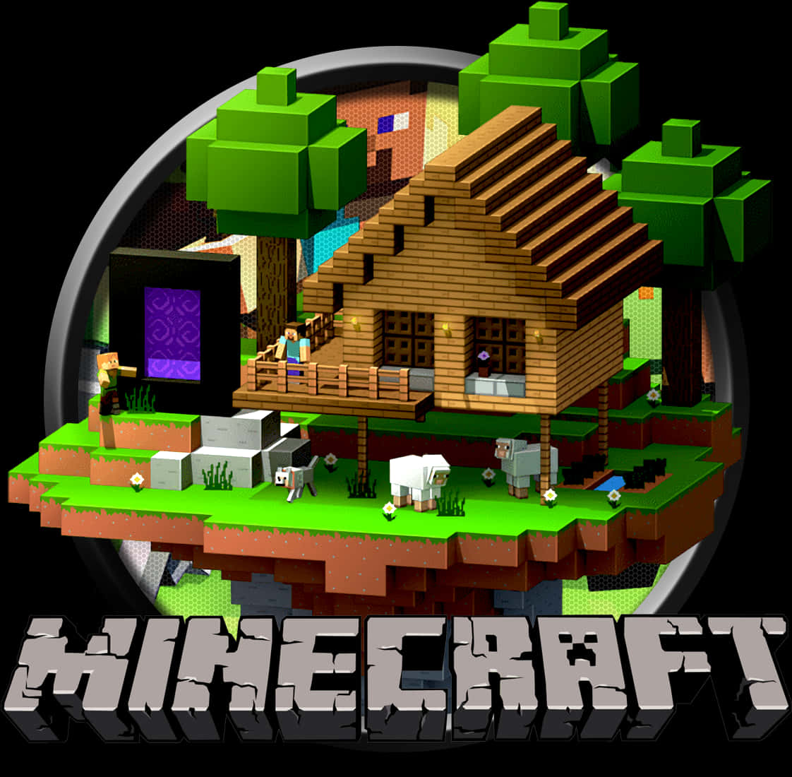 Minecraft Logoand World Representation PNG