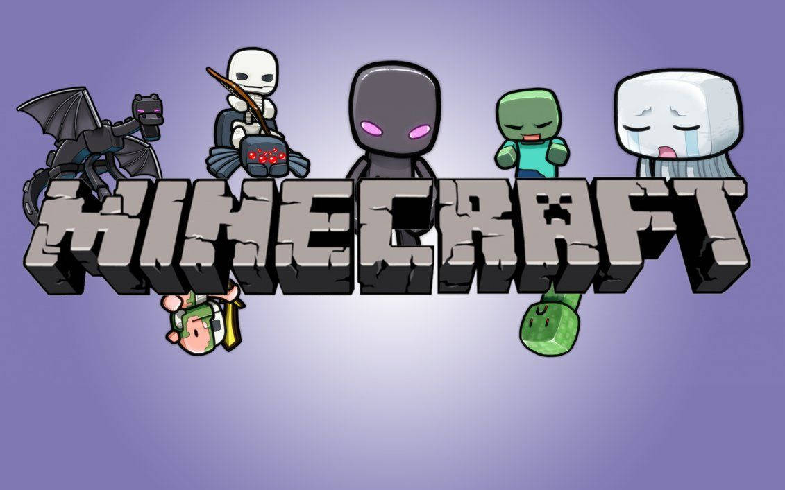 Minecraft-logotyp Med Seriefigurer Wallpaper