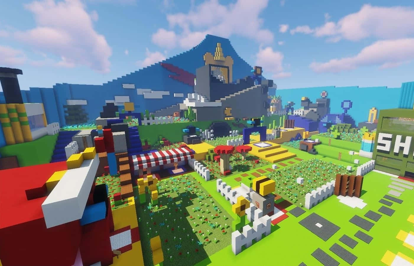 A Minecraft Map featuring a beautiful landscape and village scene Wallpaper