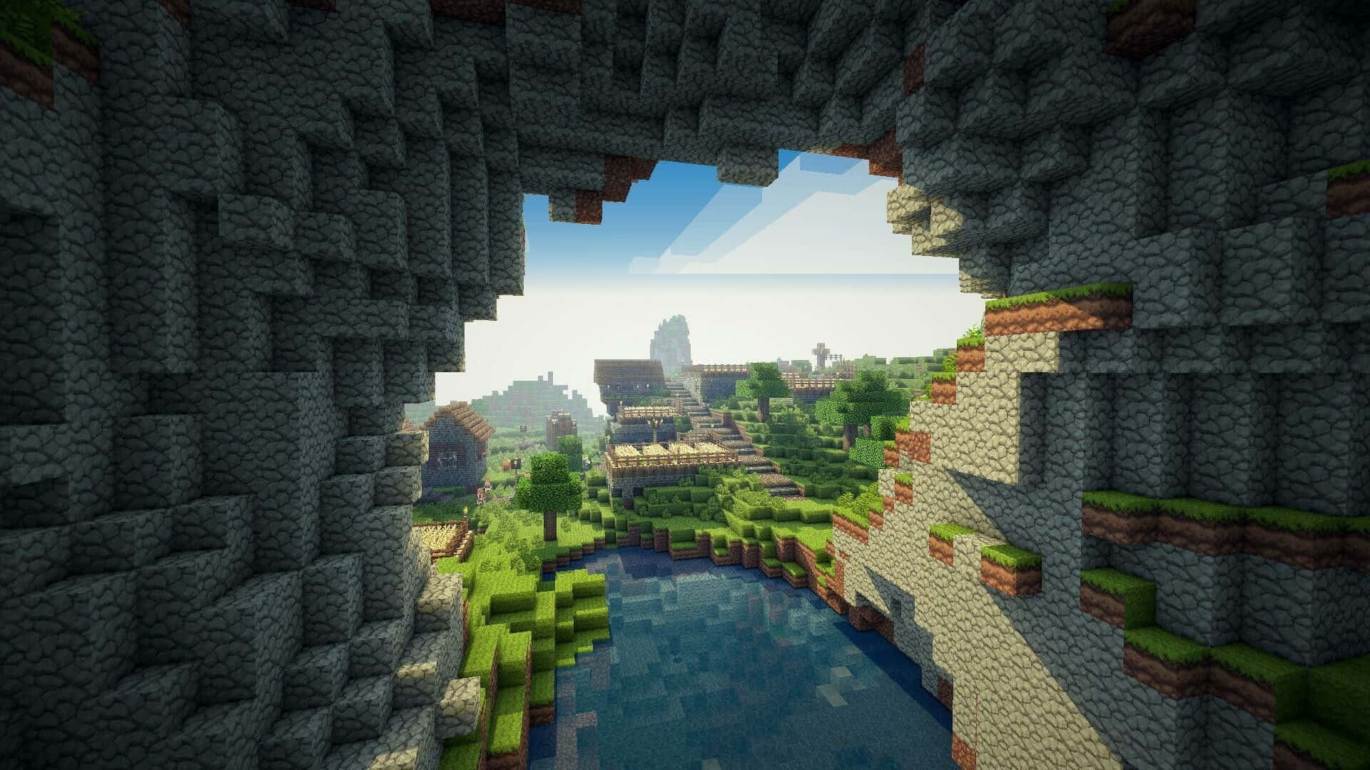 Aerial view of a stunning Minecraft Map with diverse landscapes Wallpaper