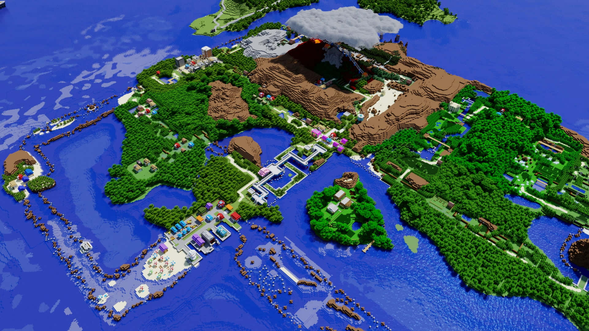 Stunning Minecraft Map with Various Biomes and Scenery Wallpaper