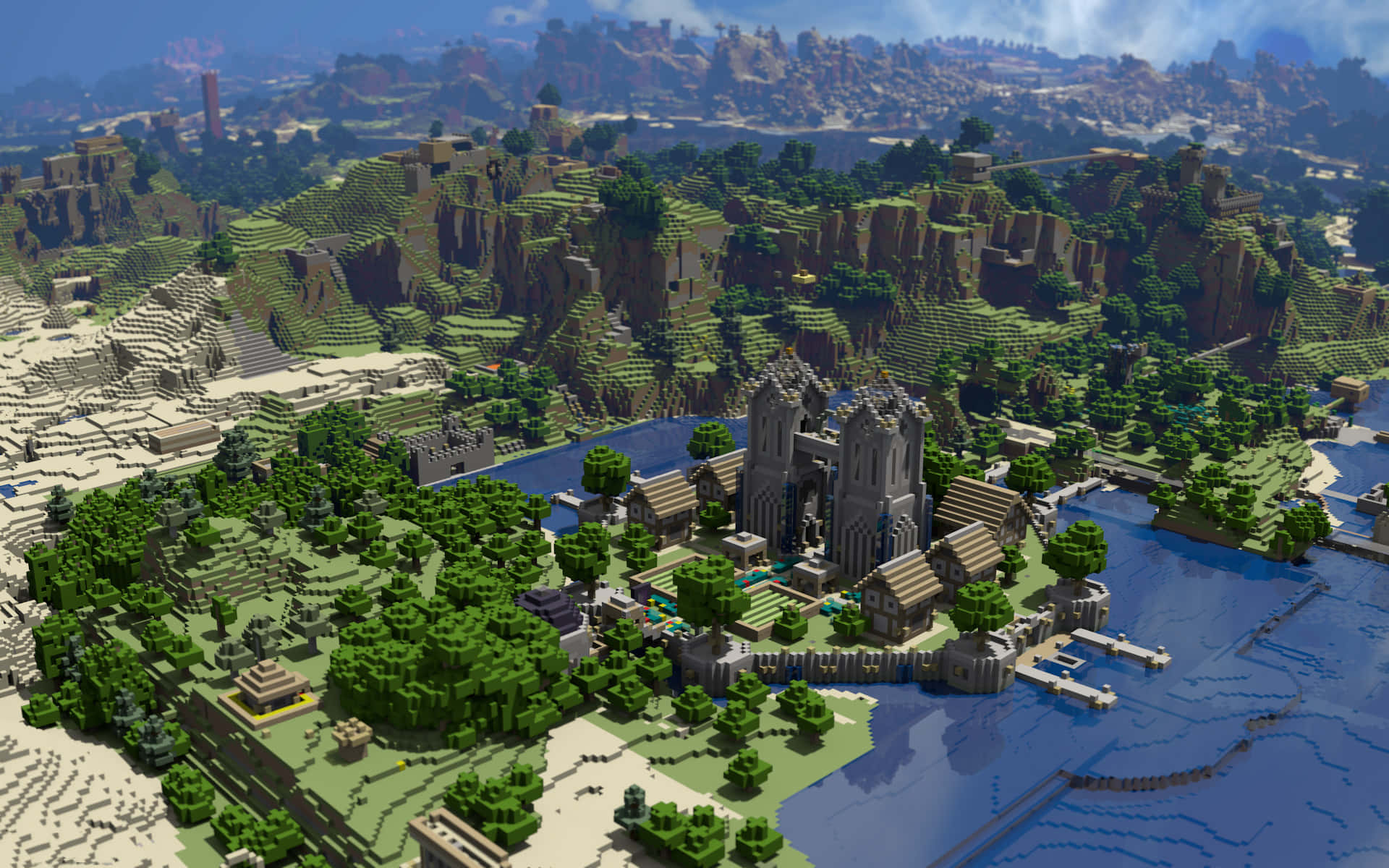 Scenic Minecraft Map Showcasing Beautiful Landscape and Structures Wallpaper