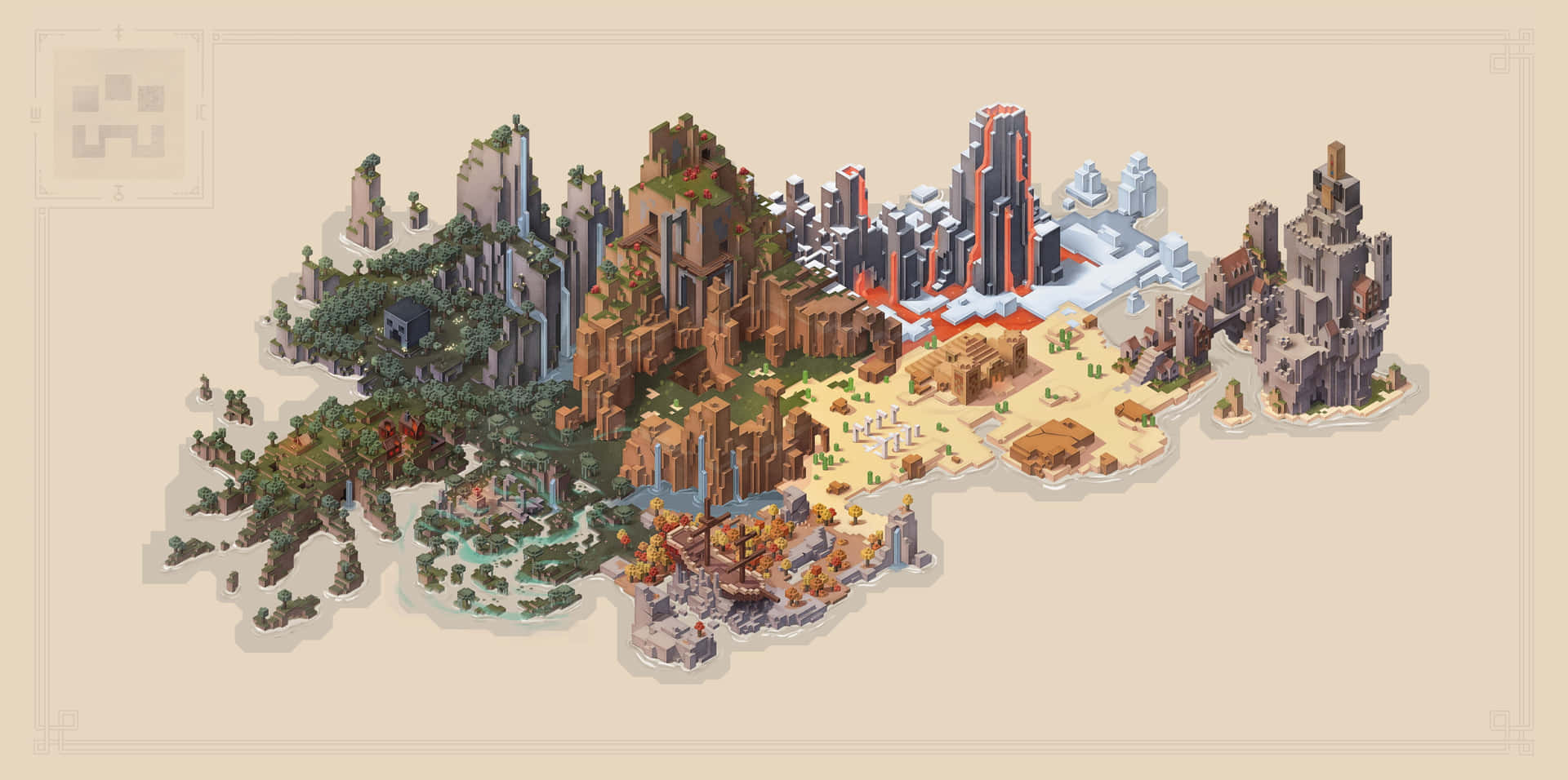 A Minecraft Map featuring an island and a hot air balloon Wallpaper