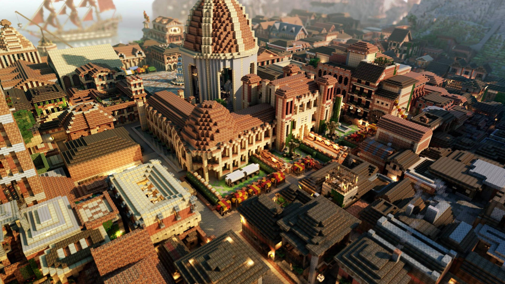 Explore the mystical medieval city of Minecraft Wallpaper