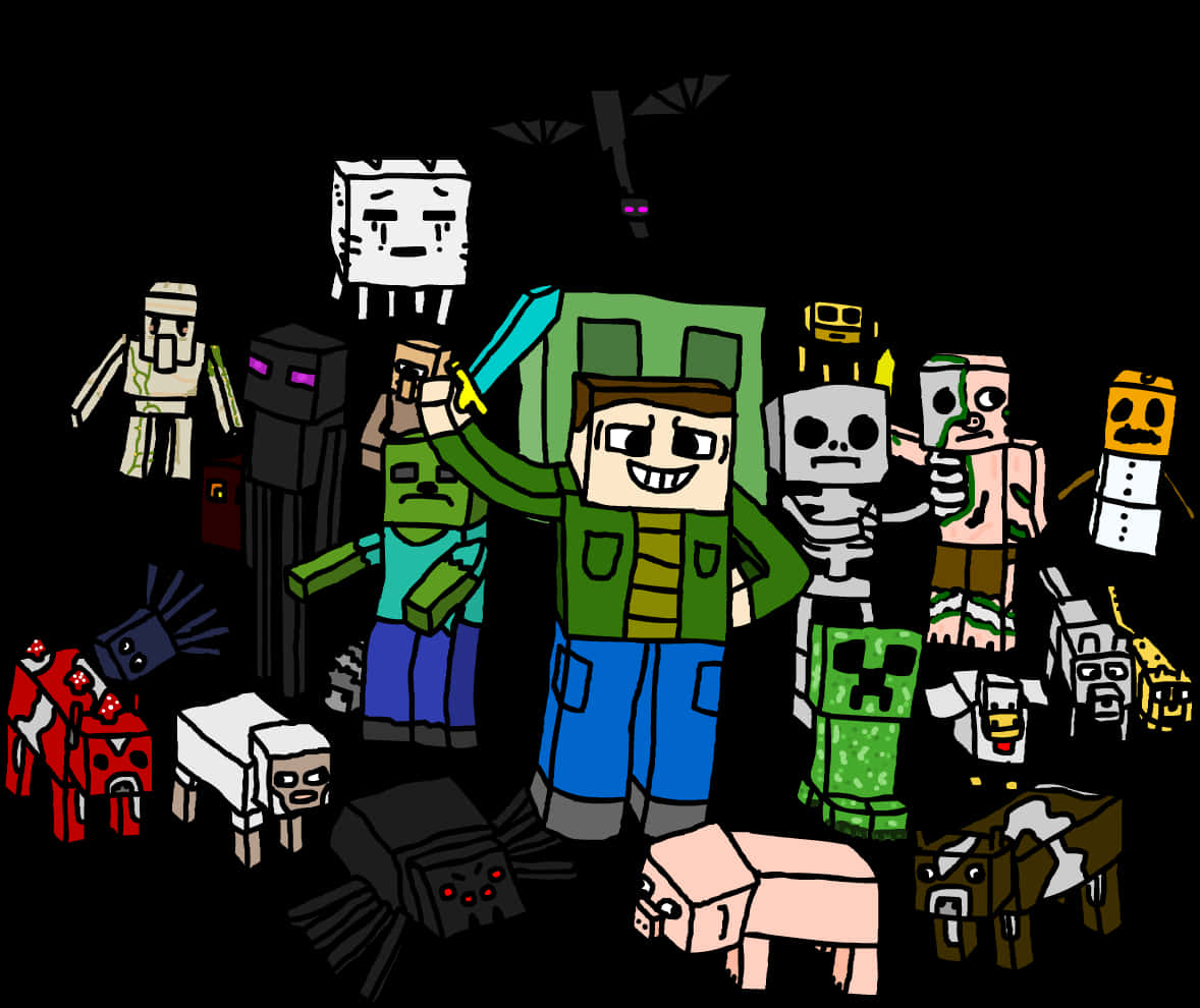 Dibujodigital De Mobs De Minecraft. Fondo de pantalla