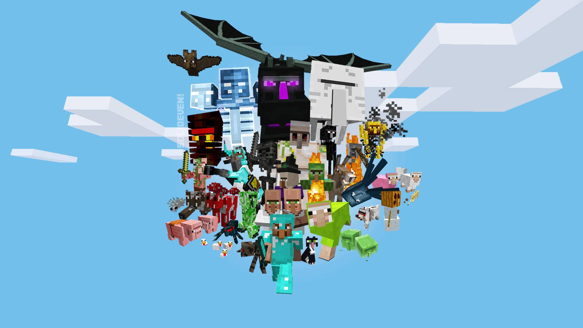 Minecraft Mobs In Sky Wallpaper