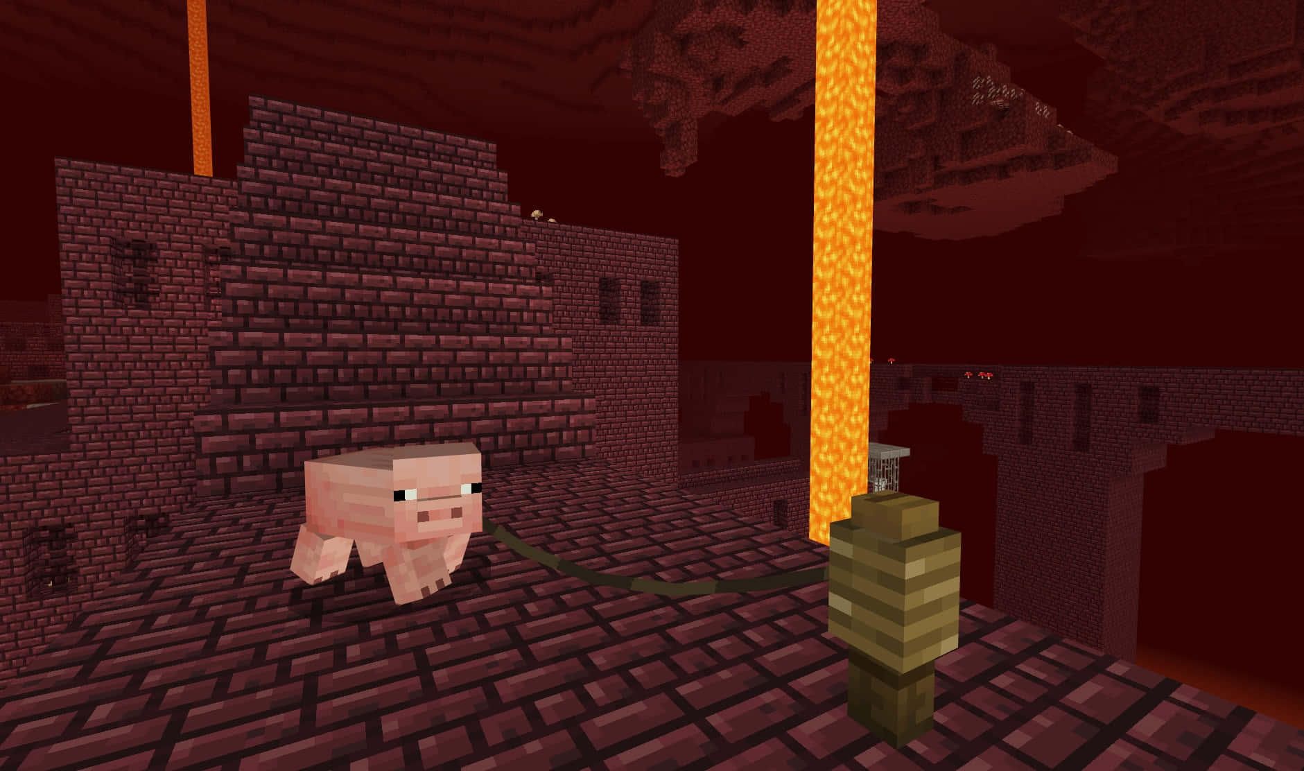 Minecraft_ Nether_ Fortress_with_ Piglin_and_ Lava_ Fall.jpg Wallpaper