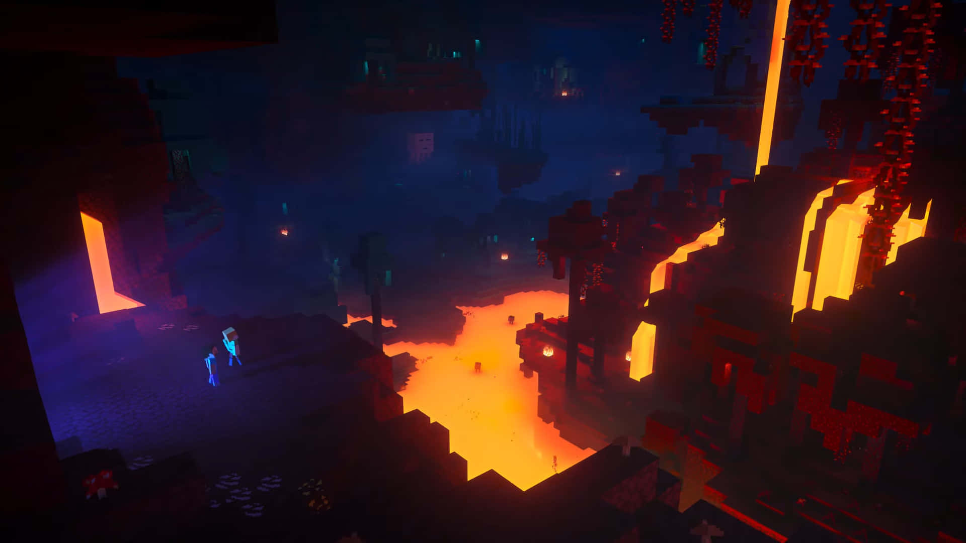 Minecraft_ Nether_ Lava_ Falls_and_ Glowing_ Ambience.jpg Wallpaper