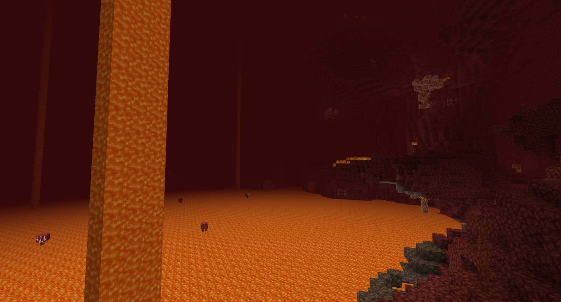 Minecraft_ Nether_ Lava_ Lake_and_ Fortress_ View Wallpaper