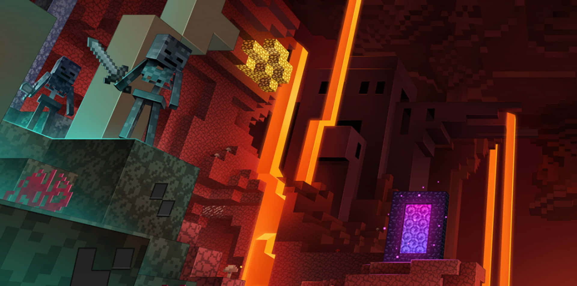 Minecraft_ Nether_ Portal_and_ Skeletons Wallpaper