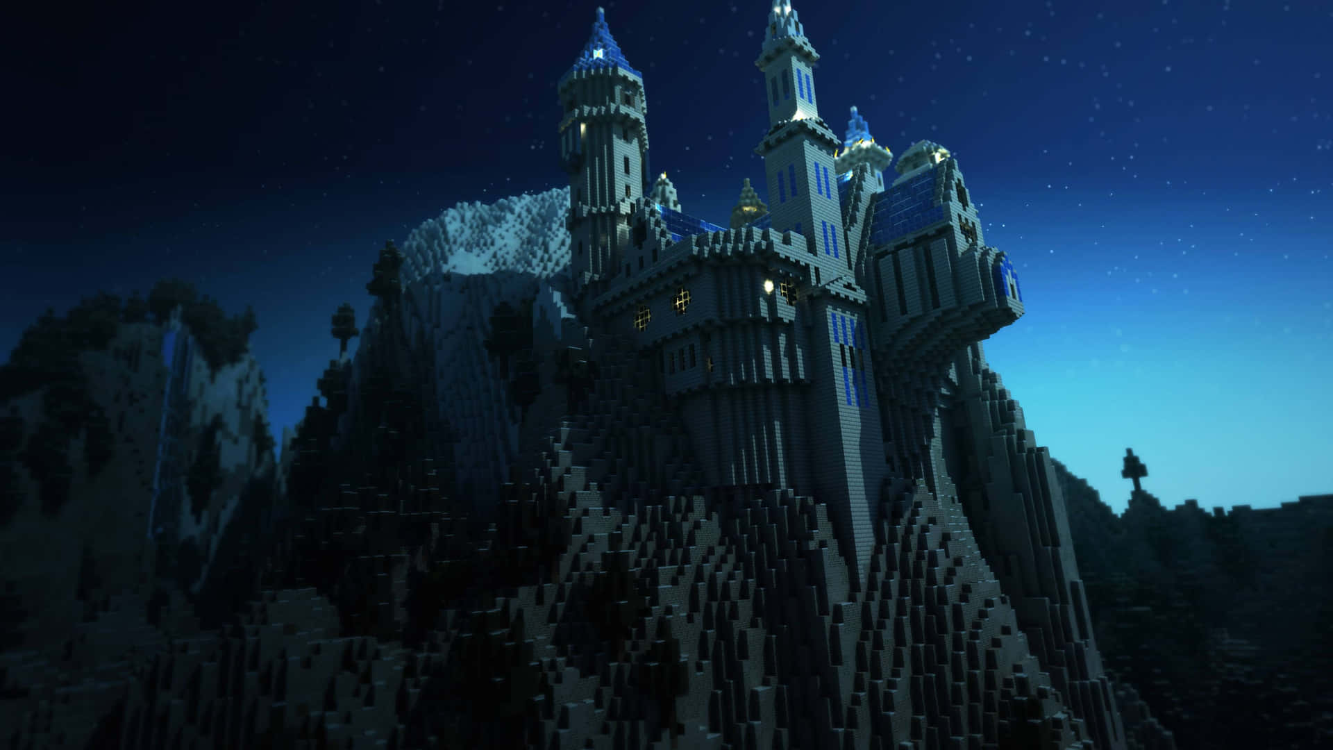 Minecraft_ Nighttime_ Castle_ Build Wallpaper