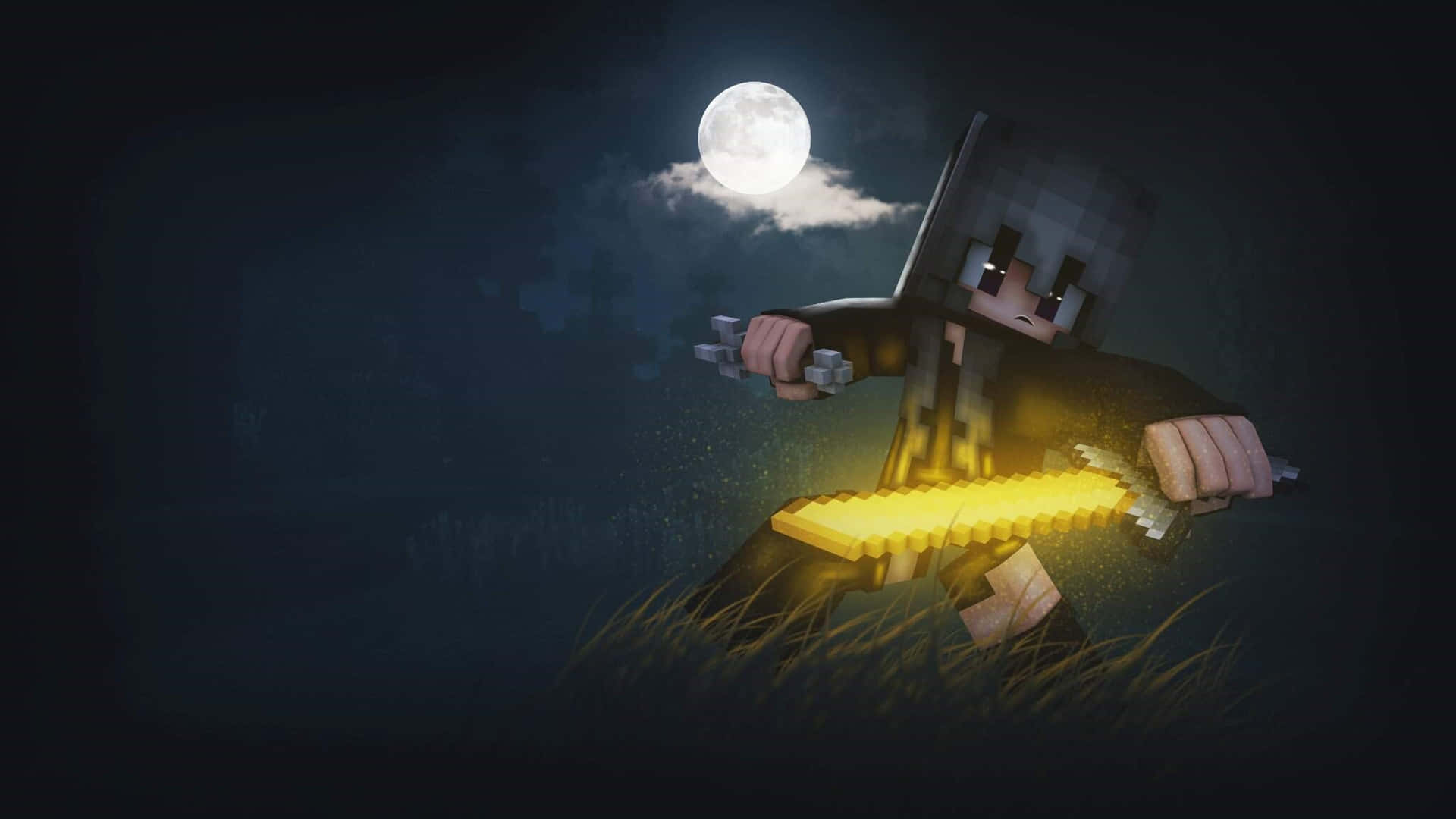 Minecraft Nighttime Creeper Adventure Wallpaper