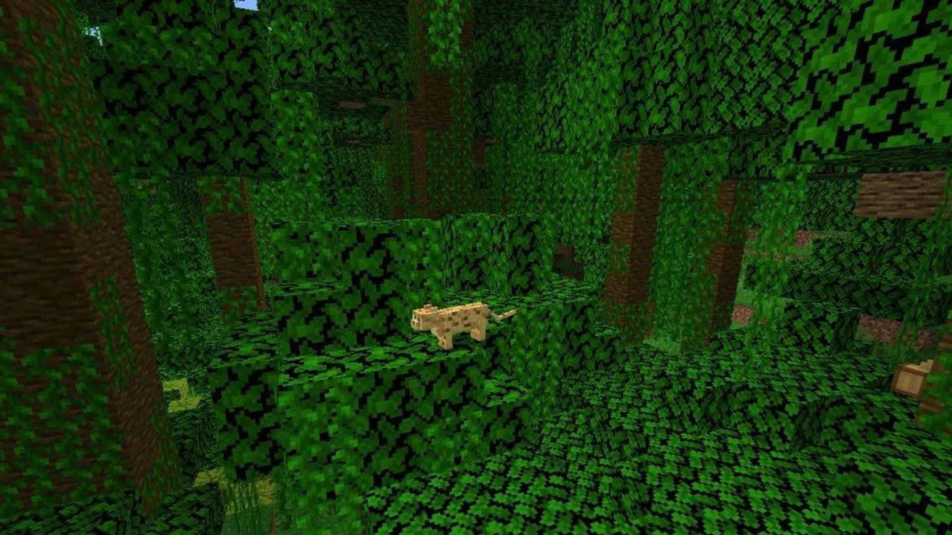 A Friendly Minecraft Ocelot in a Lush Jungle Environment Wallpaper